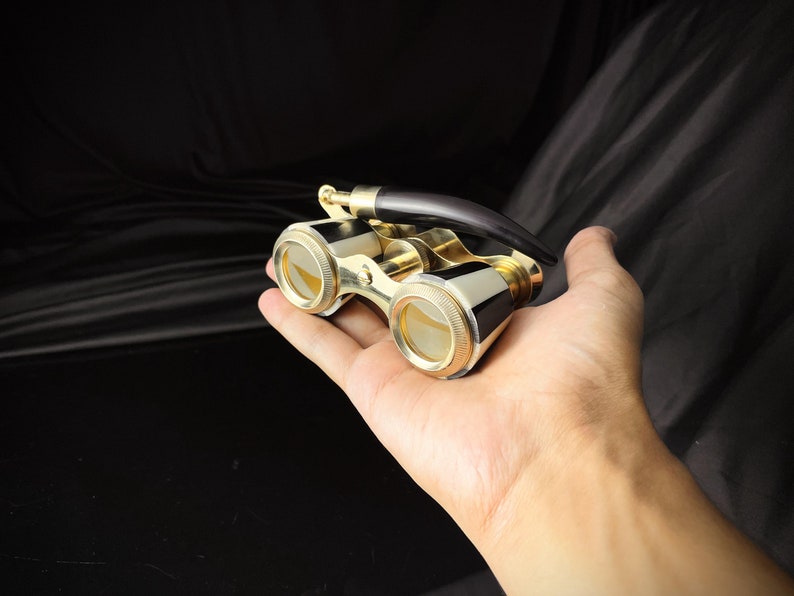 Brass Opera Glasses — Black Mother of Pearl Handle view 3