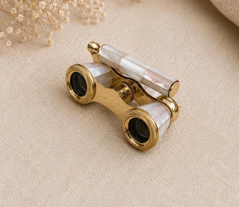 Brass Opera Glasses with Red Leather Case — Pearl Inlay Variant view 4