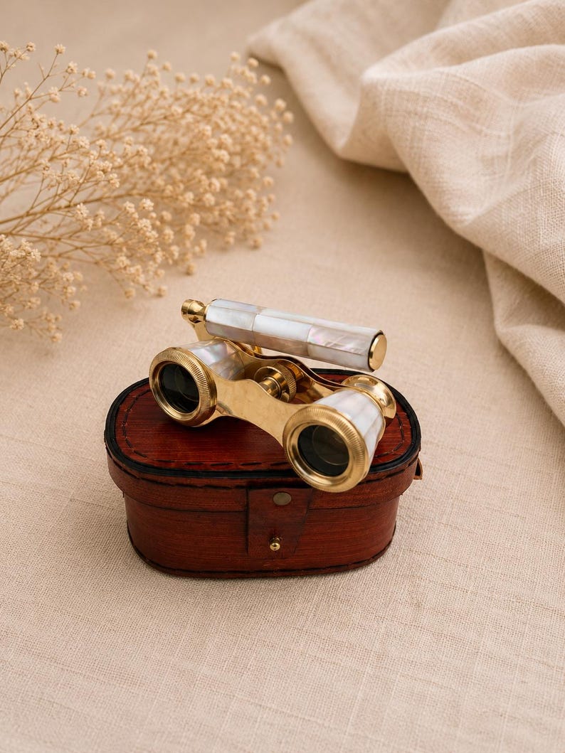 Brass Opera Glasses with Red Leather Case — Pearl Inlay Variant view 5