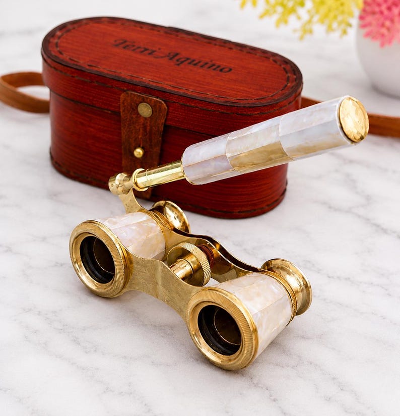Brass Opera Glasses with Red Leather Case — Pearl Inlay Variant view 12
