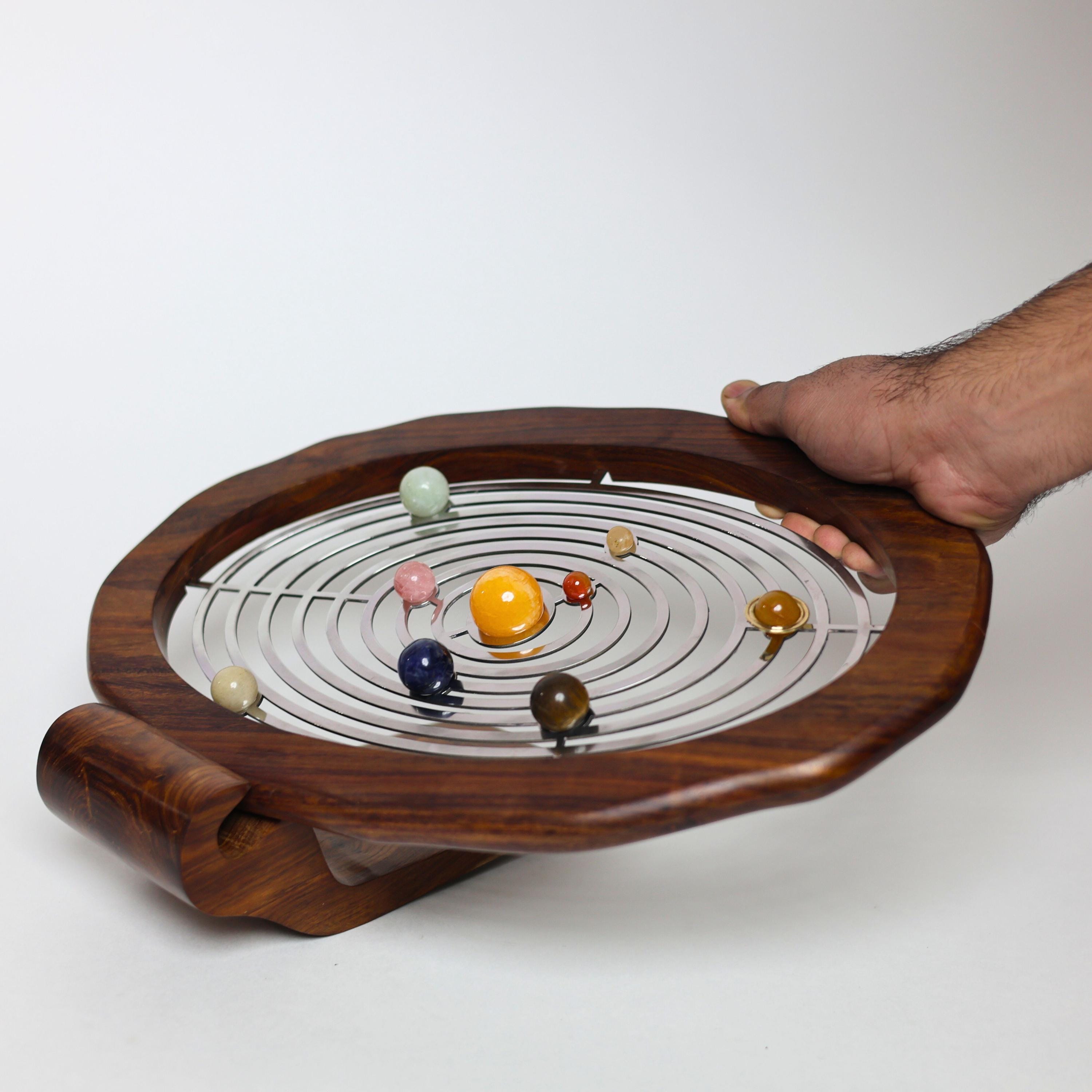 Oval Gemstone Solar System Desk Model on Rosewood Base view 3