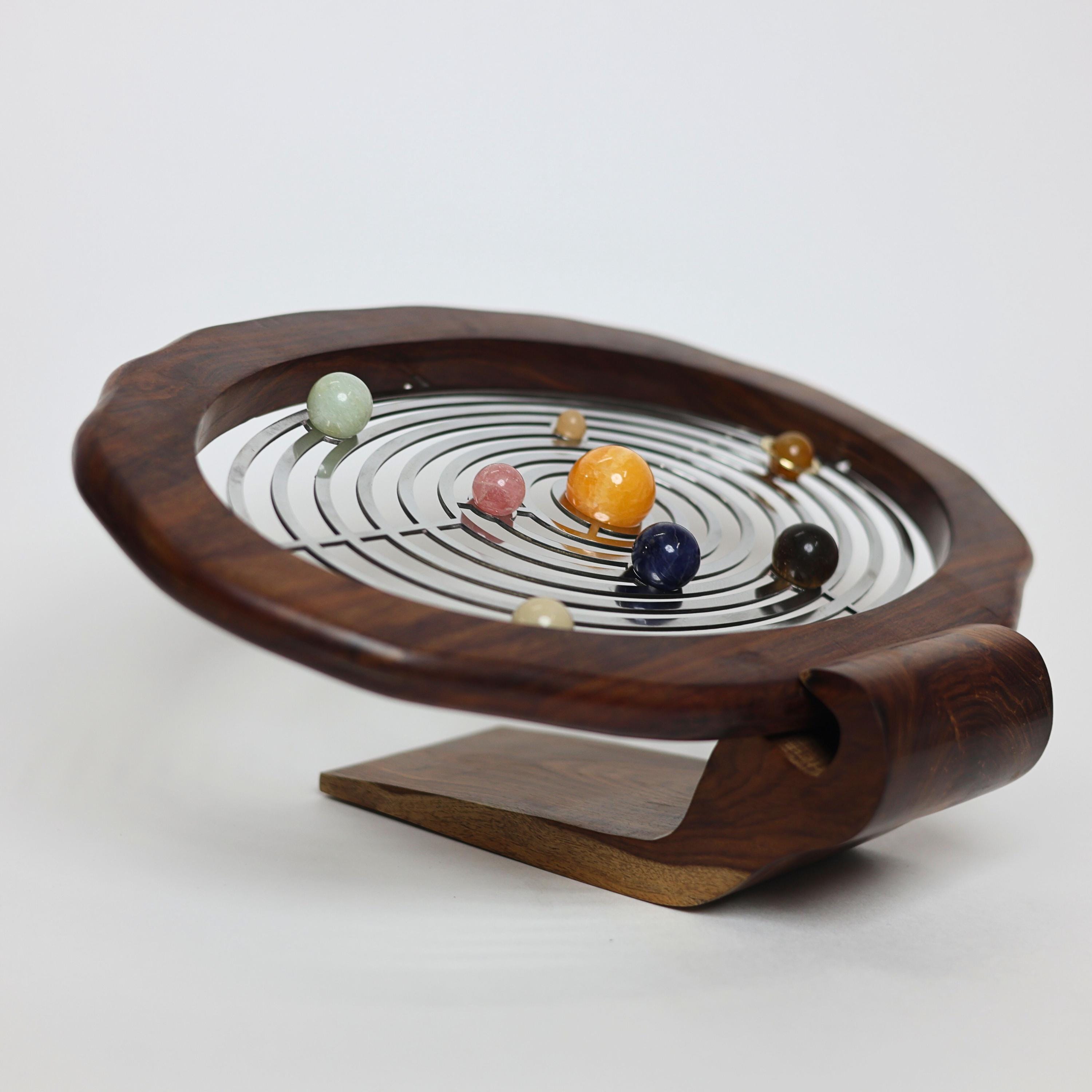 Oval Gemstone Solar System Desk Model on Rosewood Base view 2