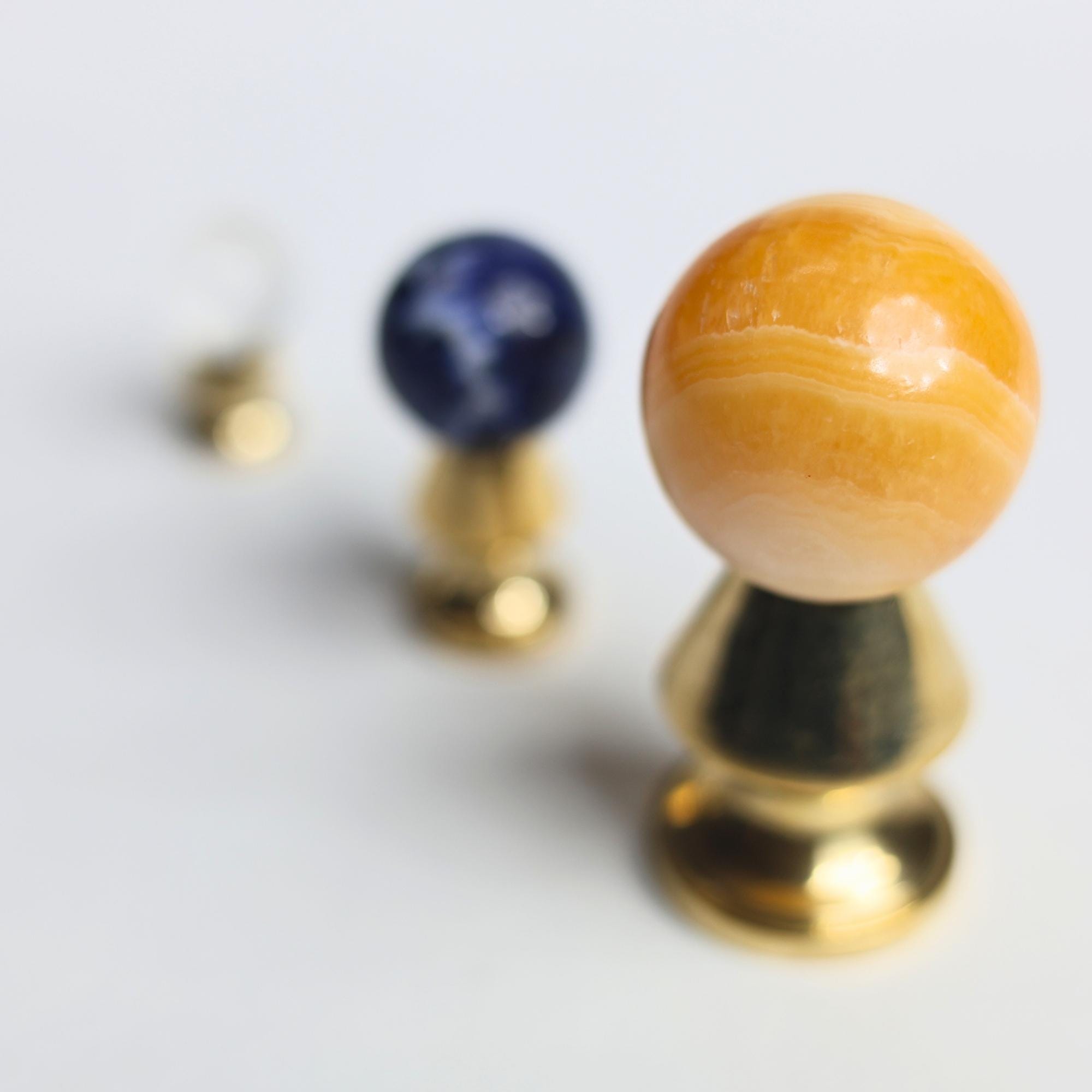 Sun, Earth and Moon Gemstone Set on Brass Stands  Sodalite & Clear Quartz Spheres view 2