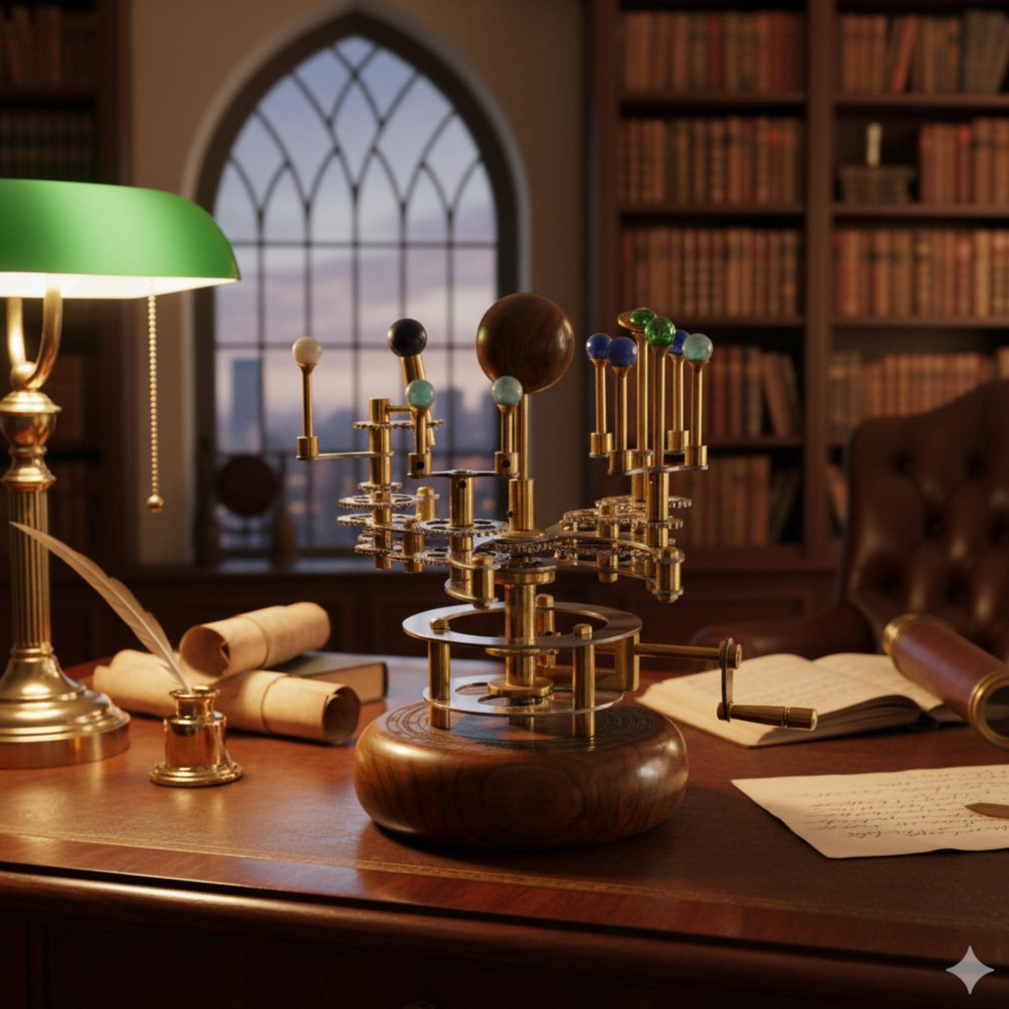 Brass Solar System Orrery, Shelf Display view 2