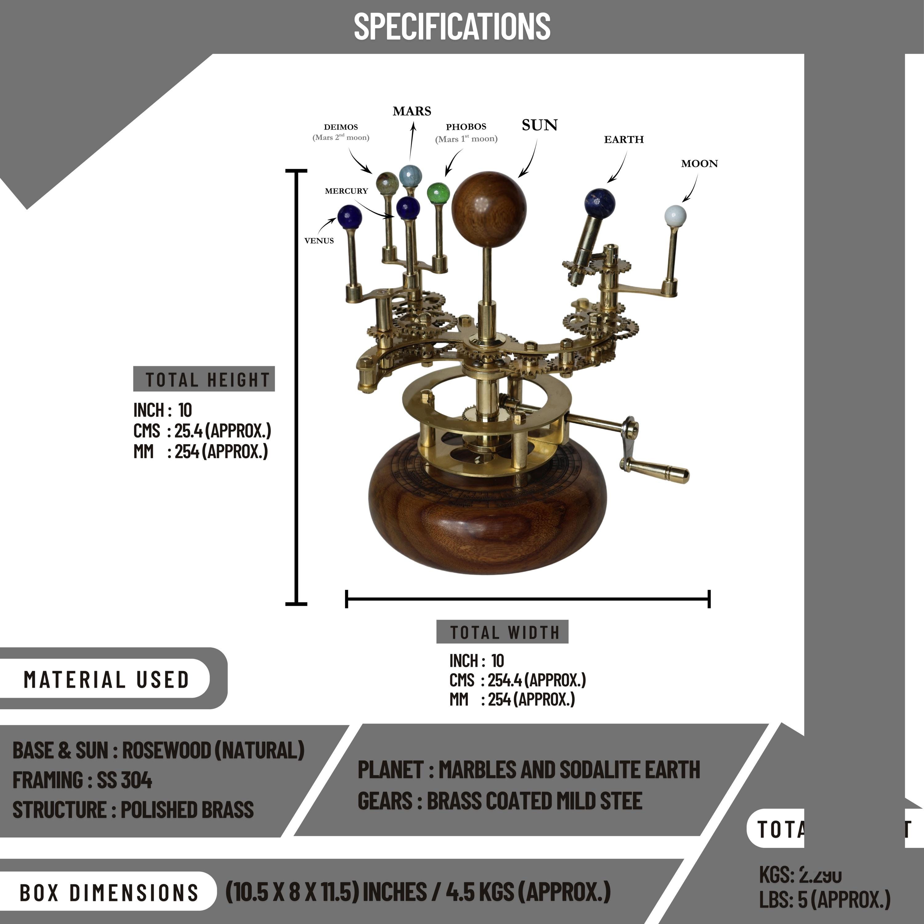 Brass Solar System Orrery, Shelf Display view 6