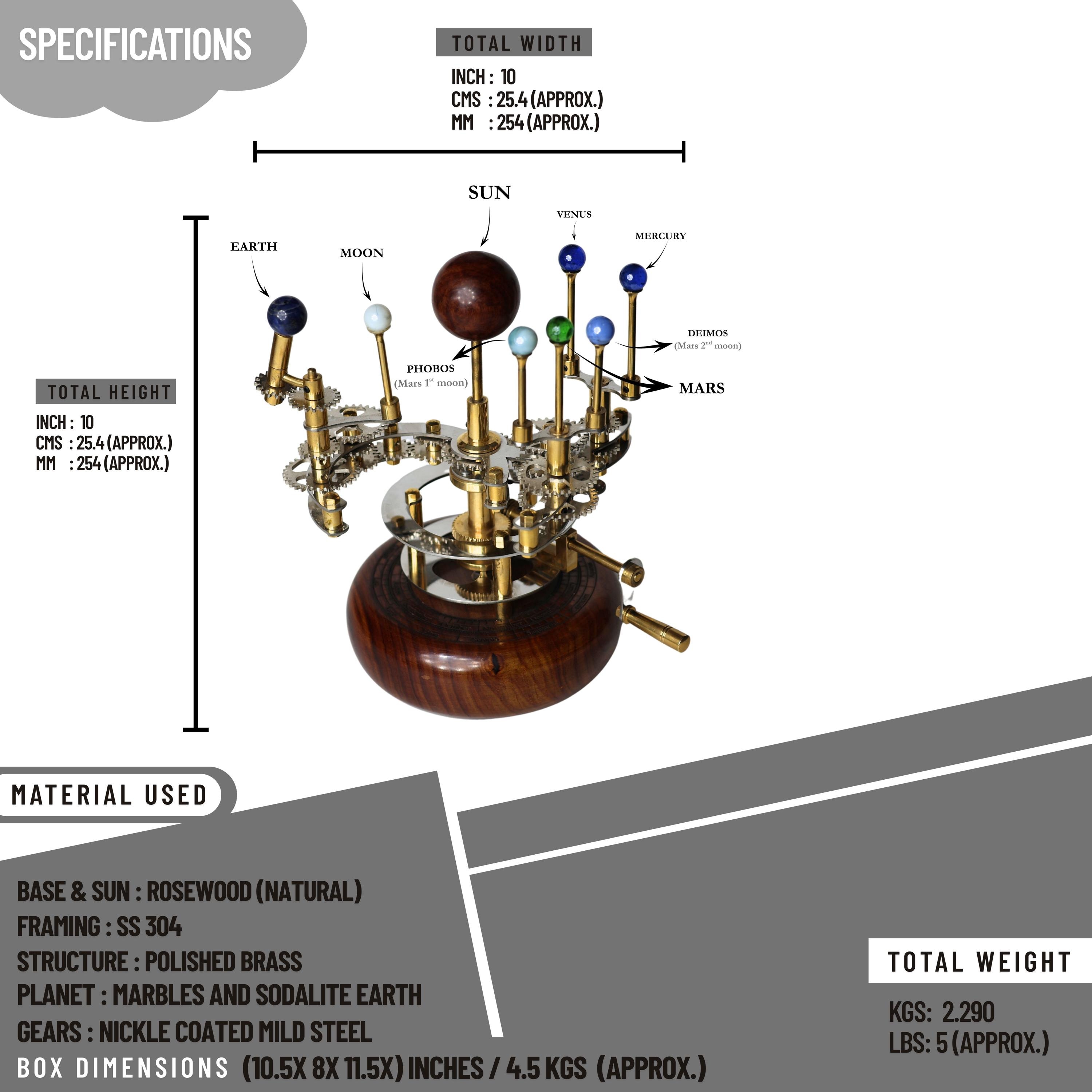 Brass Solar System Orrery, Shelf Display view 6