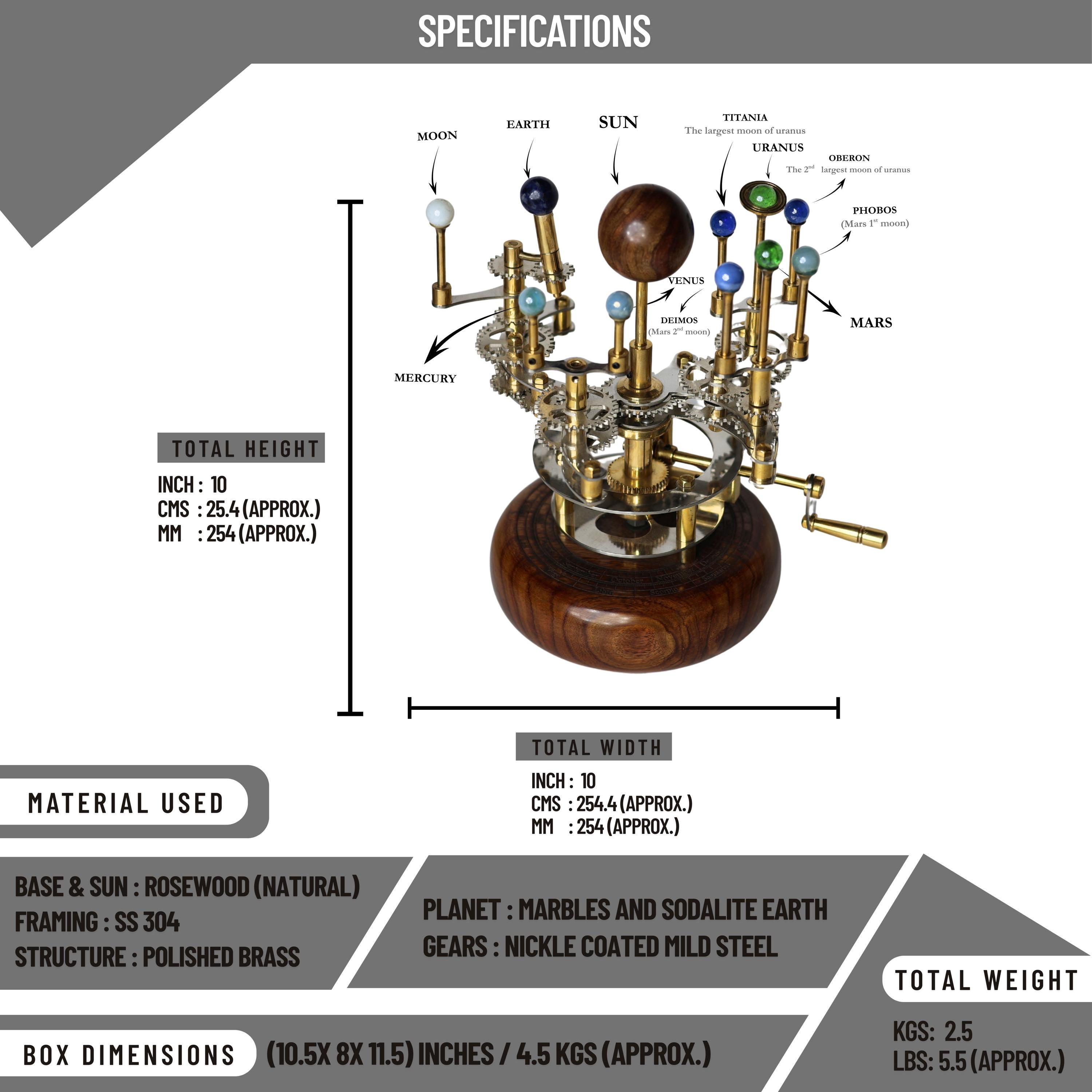 Brass Solar System Orrery, Shelf Display view 2