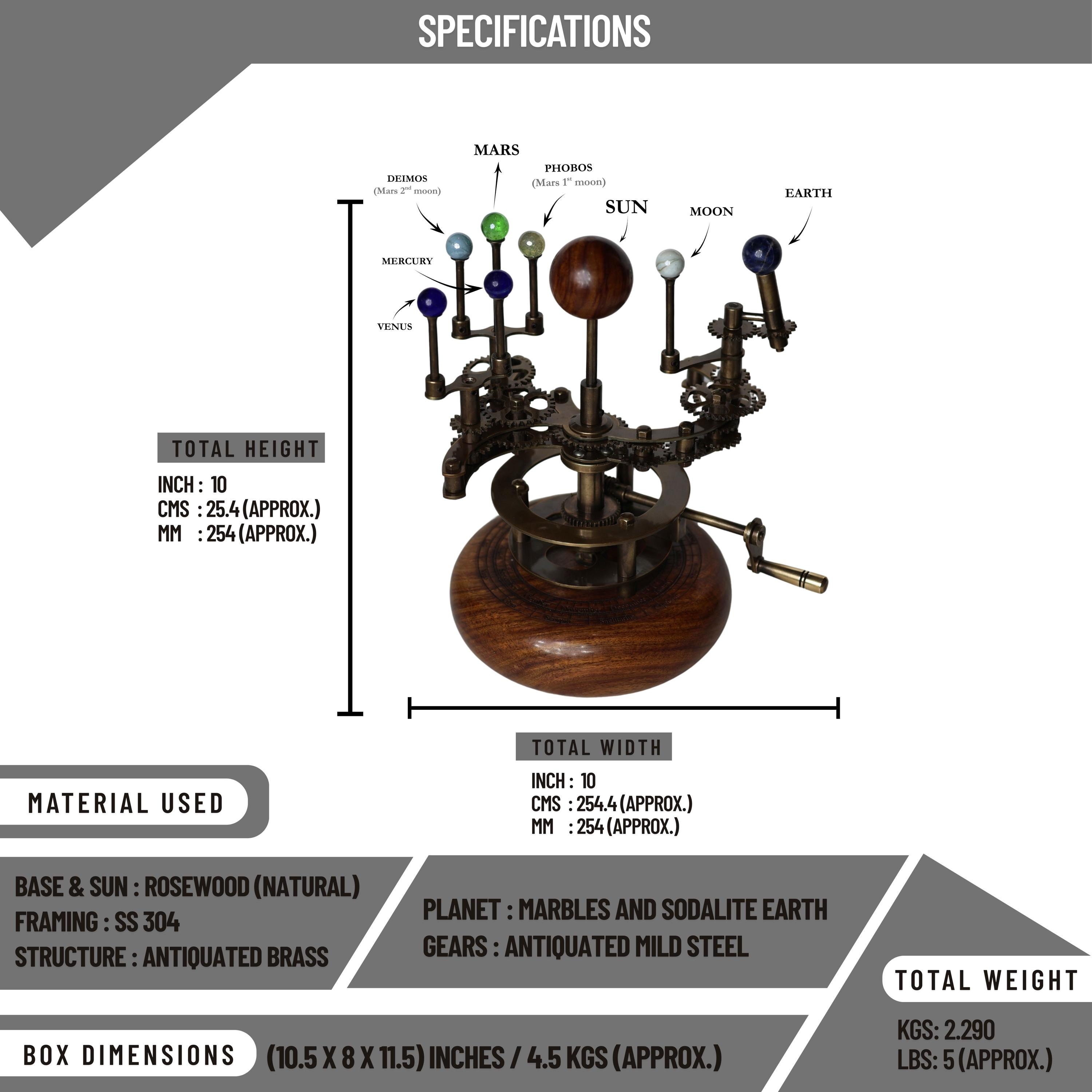 Brass Solar System Orrery, Shelf Display view 6