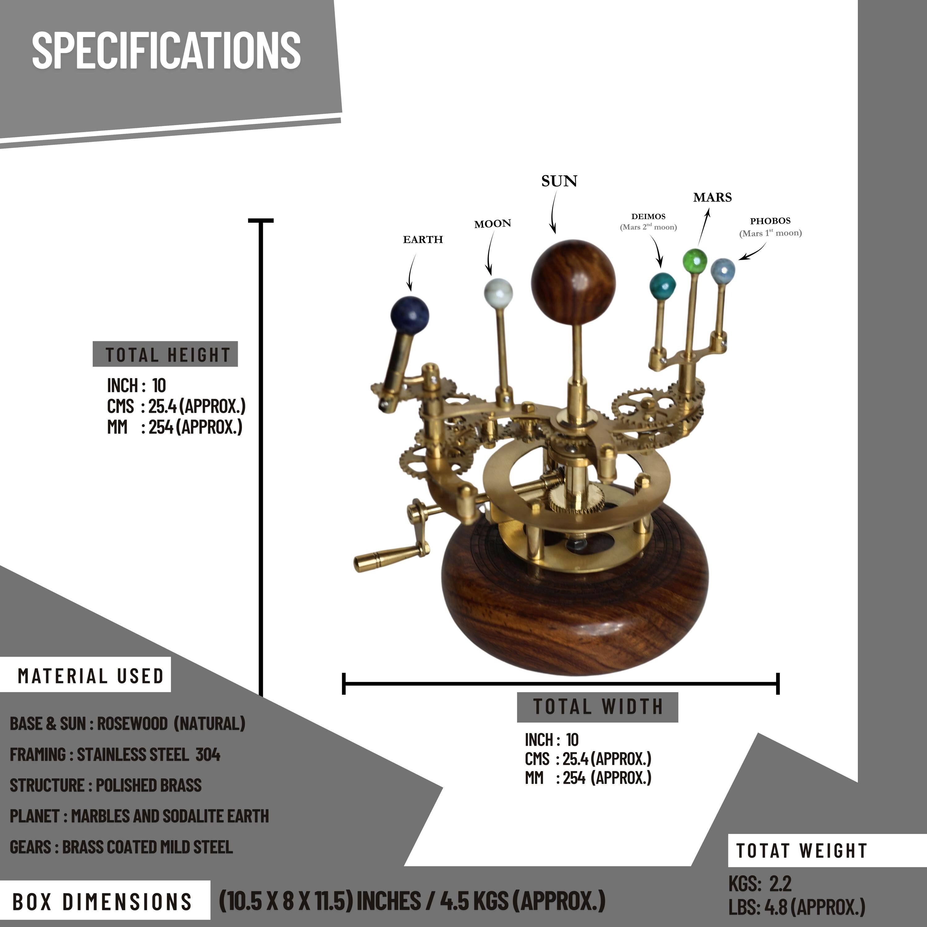 Brass Solar System Orrery, Shelf Display view 3