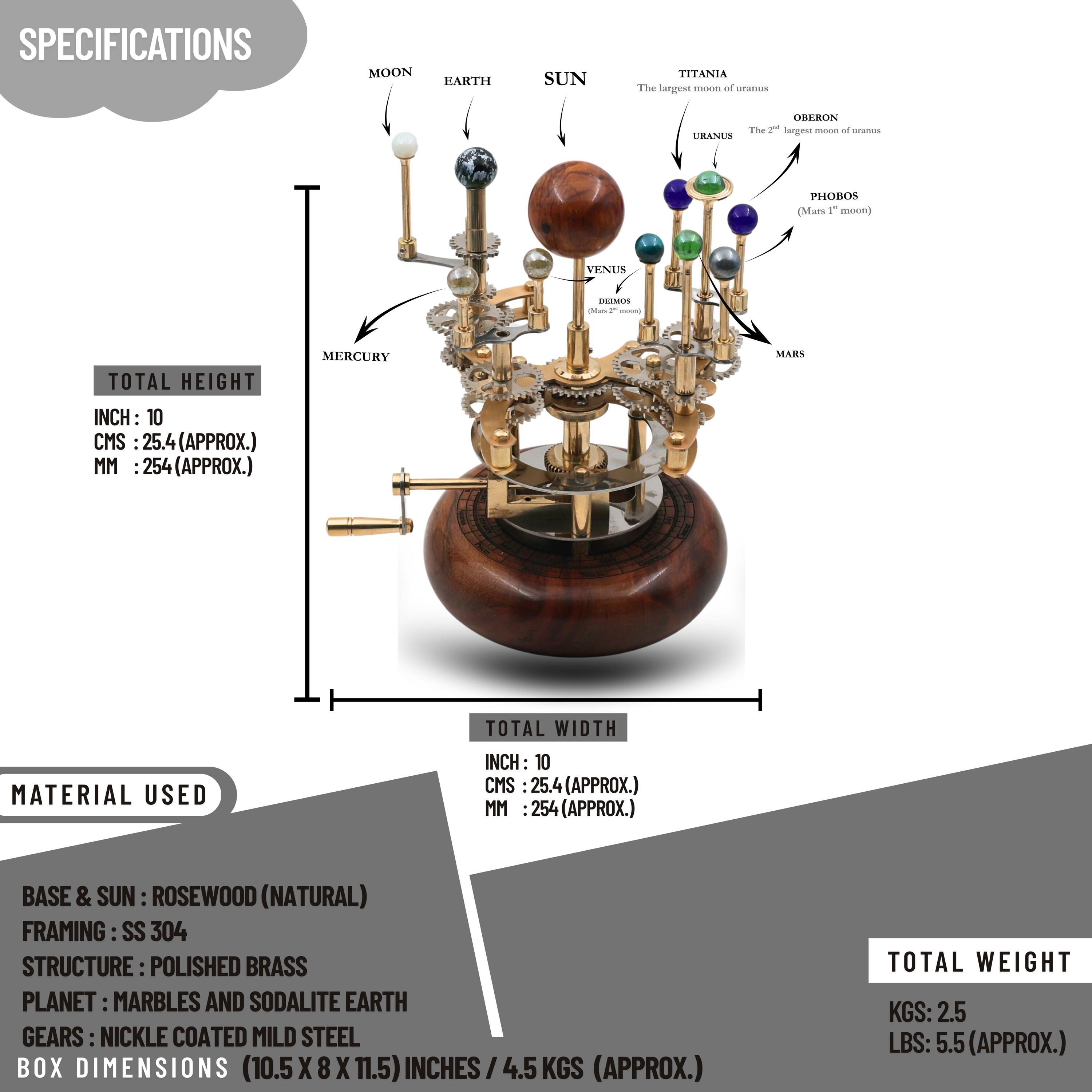 Brass Solar System Orrery, Shelf Display view 3