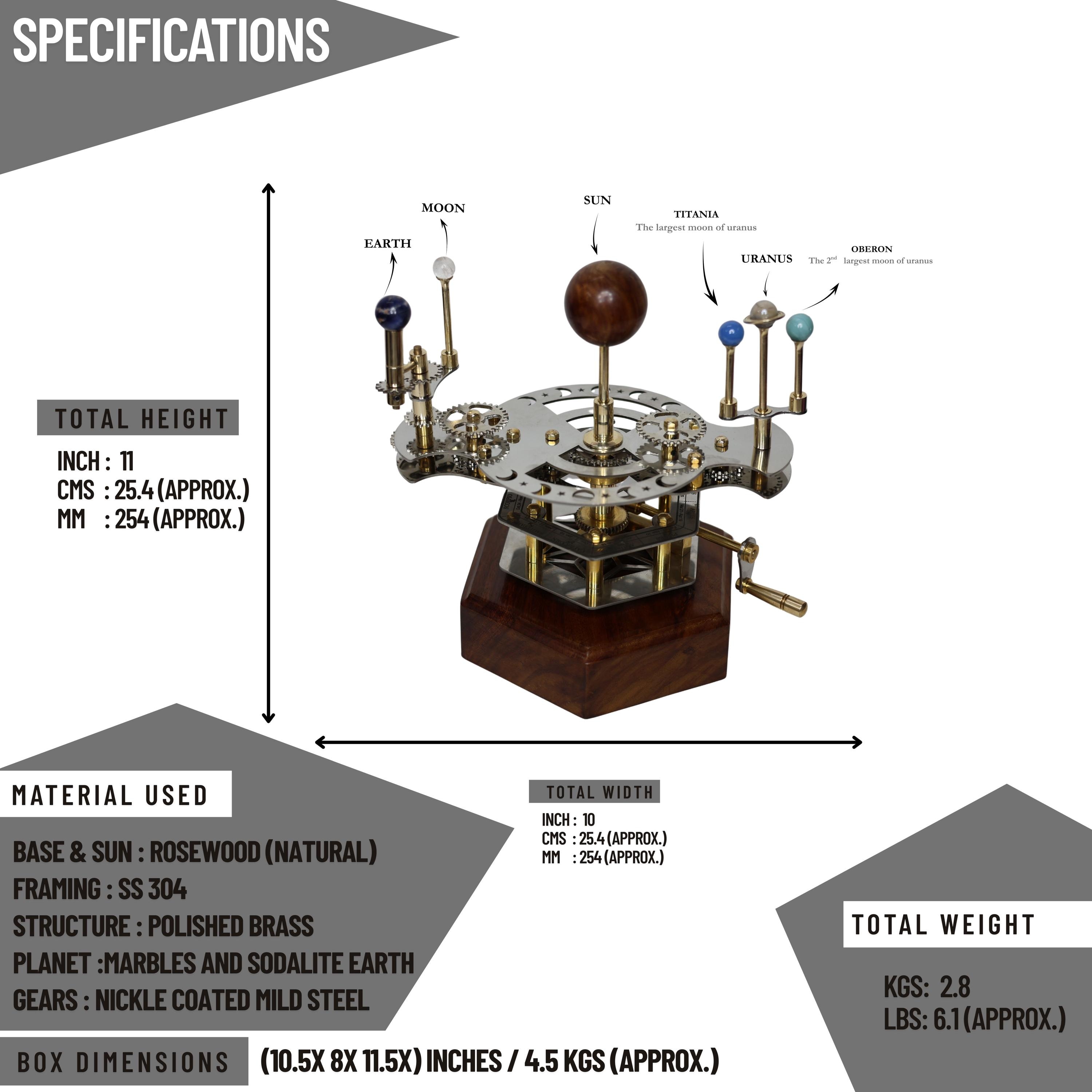 French Antique-Style Brass Orrery, Shelf Model view 3