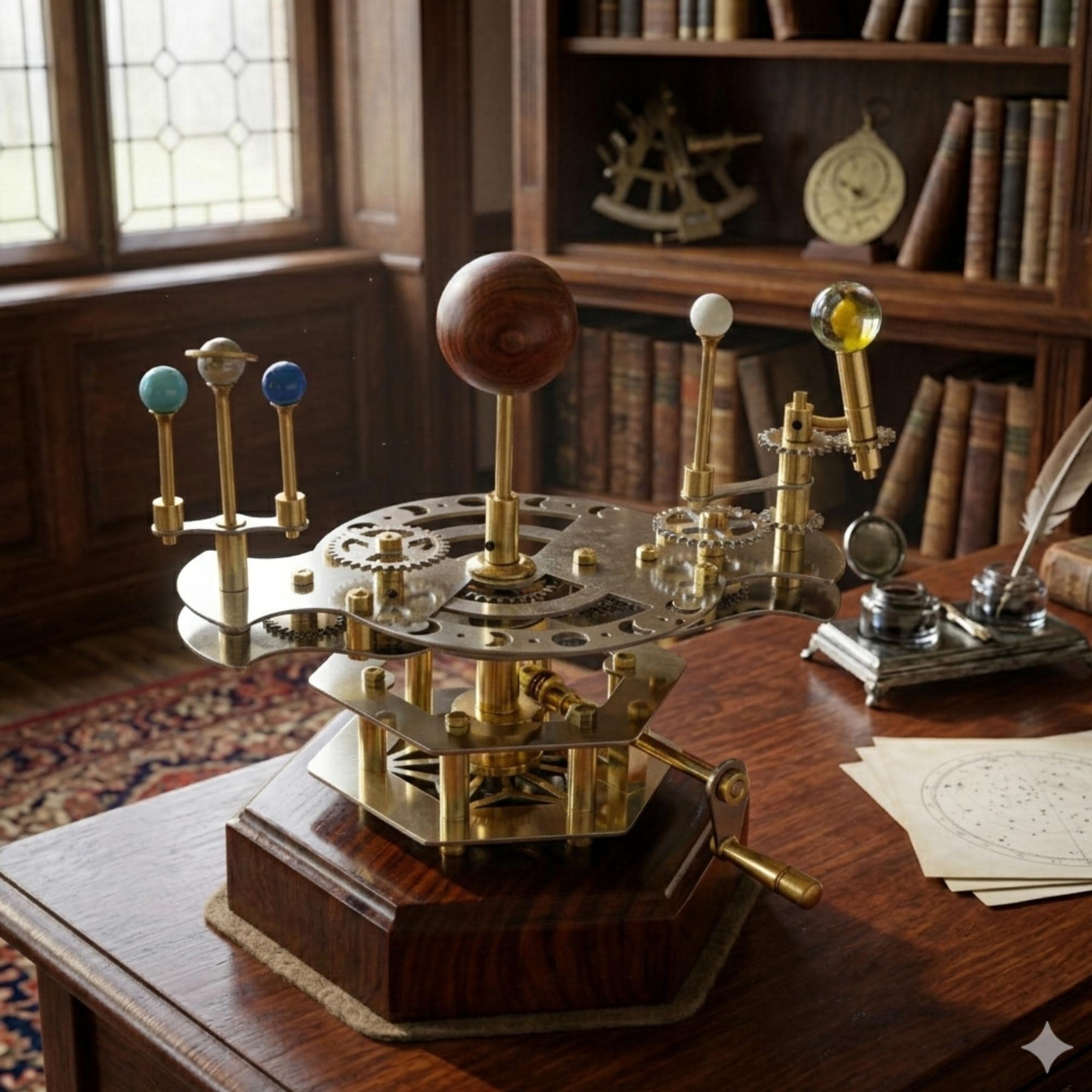 Brass Sun-Earth-Moon Tellurion, Shelf Model view 4