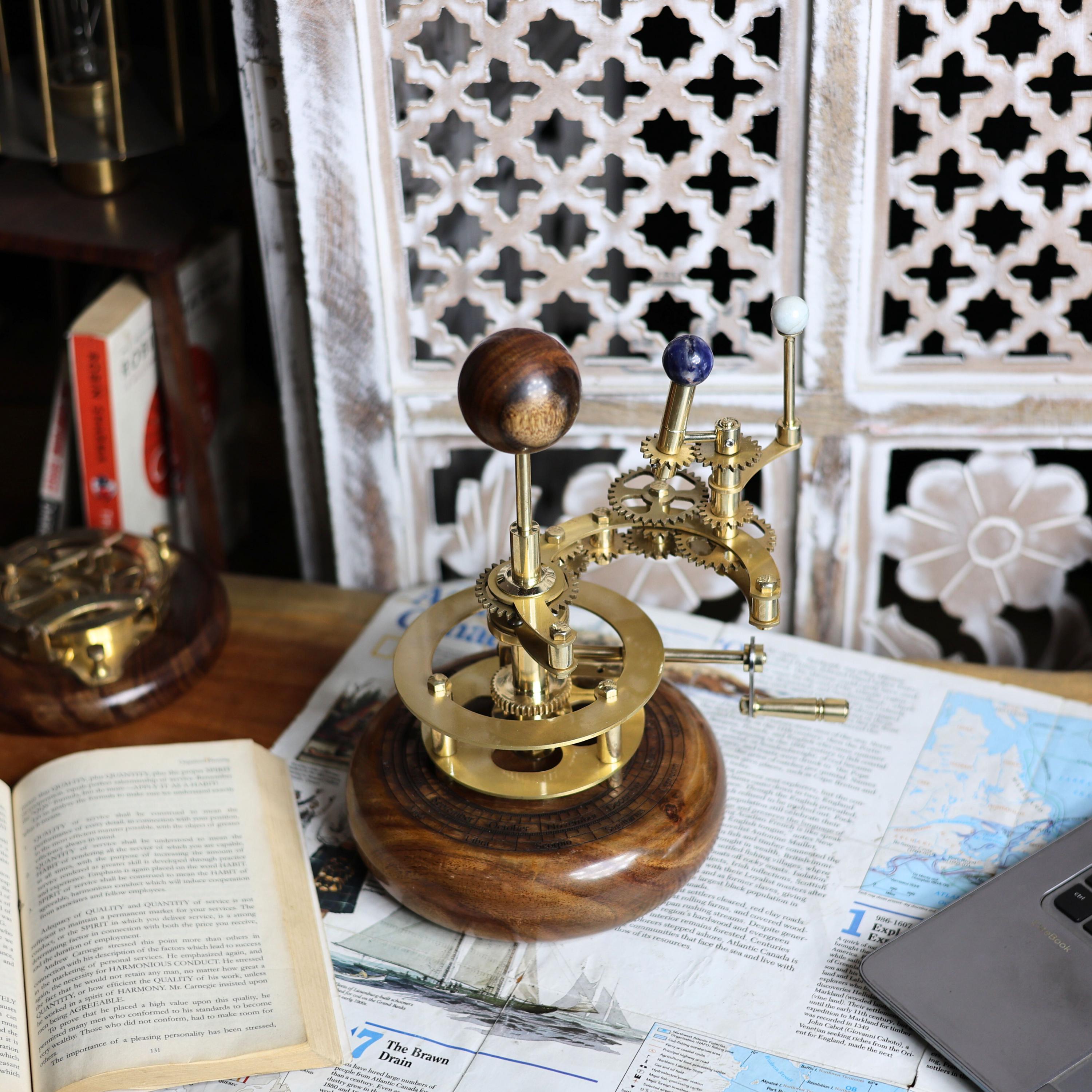 Steampunk-Style Brass Orrery, Shelf Model view 2