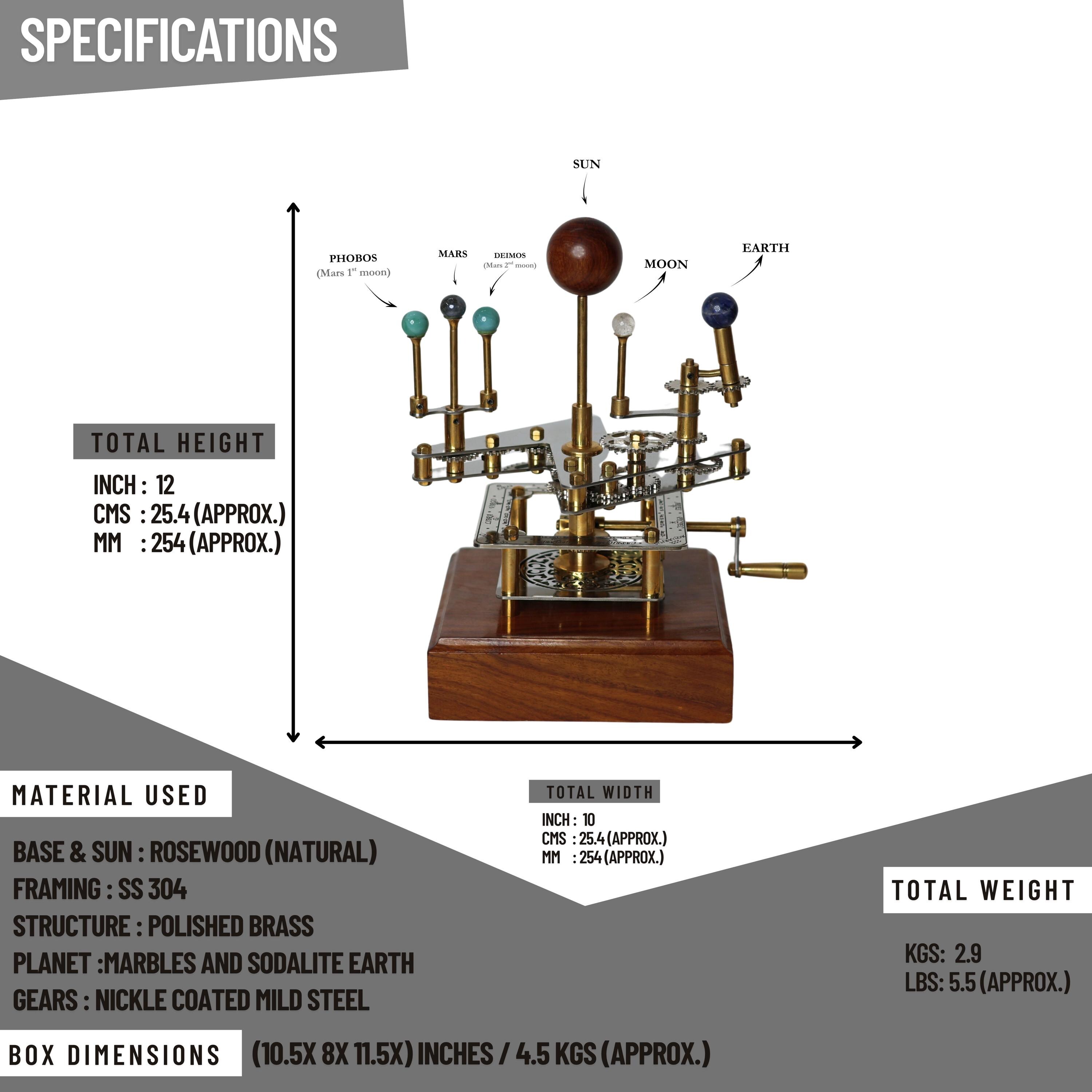 Brass Solar System Orrery, Shelf Display view 5
