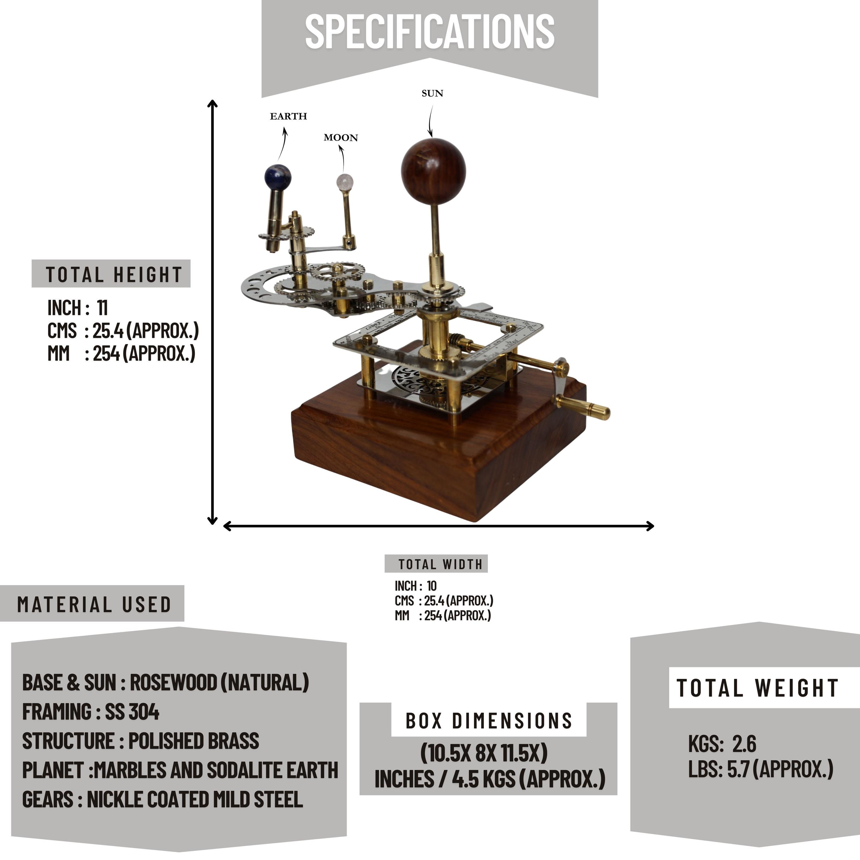 Brass Solar System Orrery, Shelf Display view 4