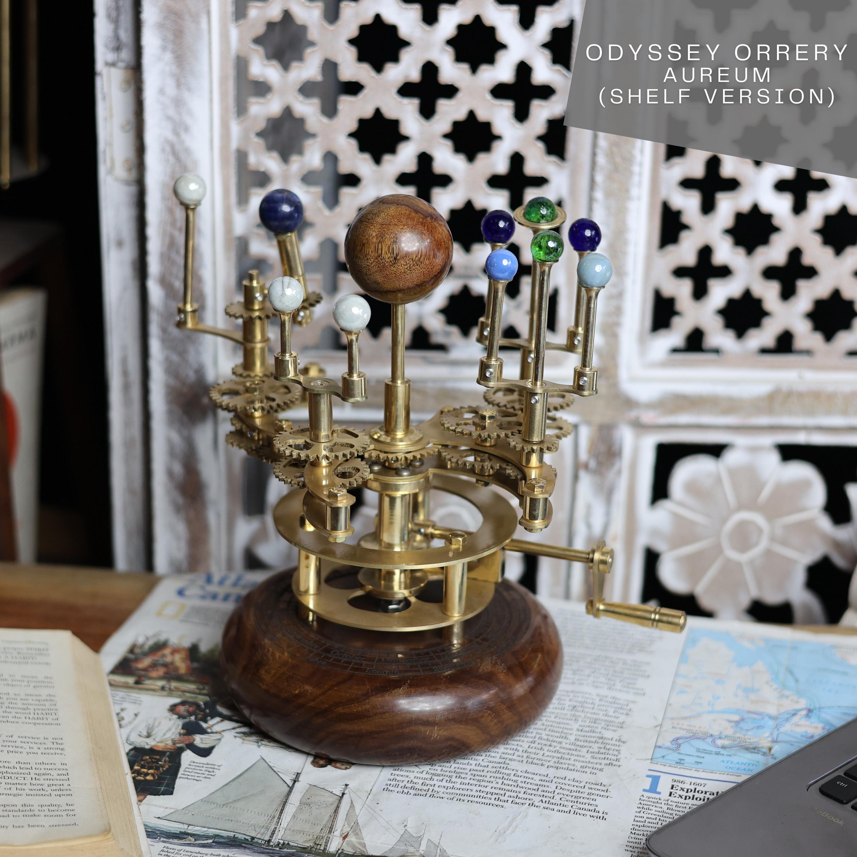 Antique-Finish Brass Solar System Orrery, Shelf view 5