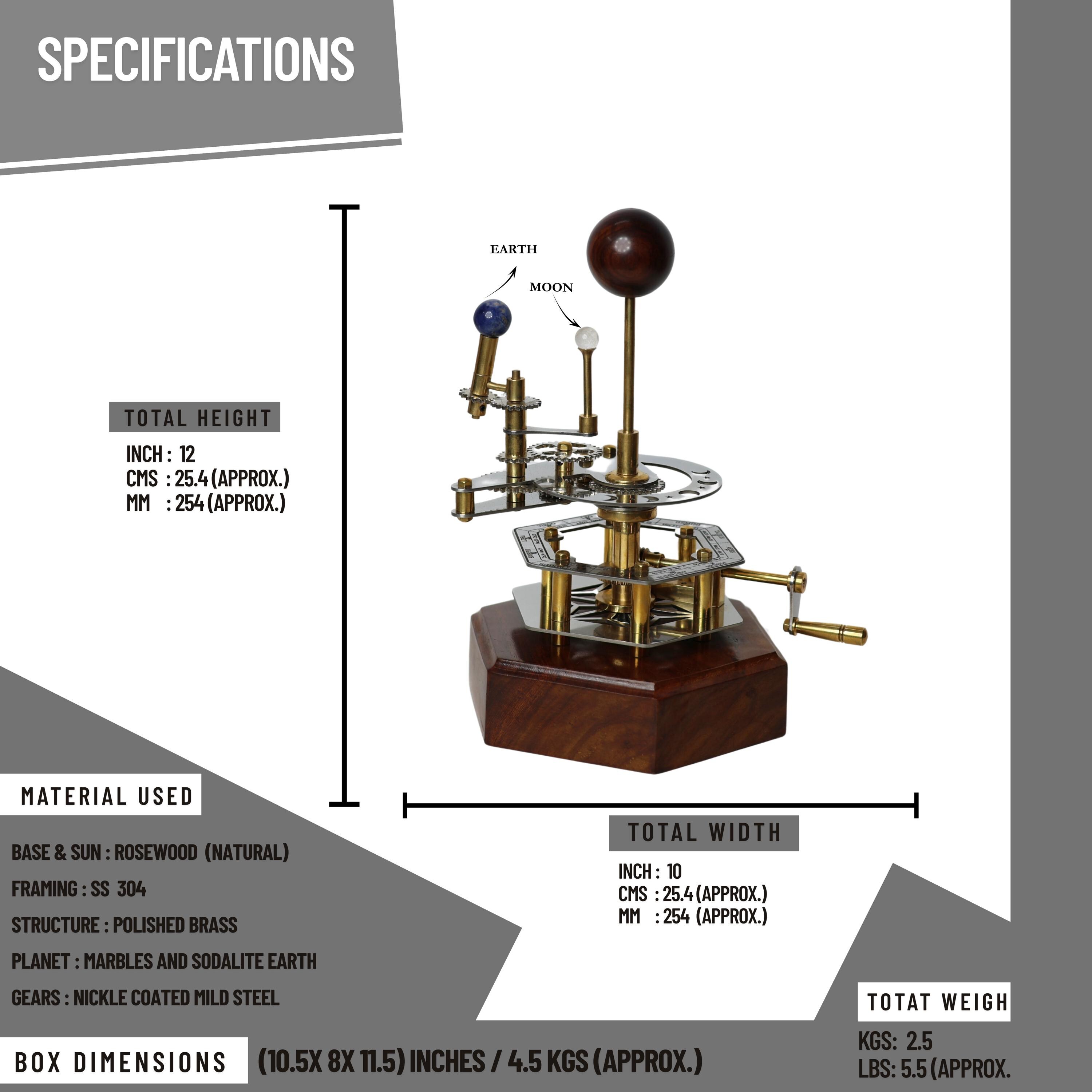Brass Solar System Orrery, Shelf Display view 2