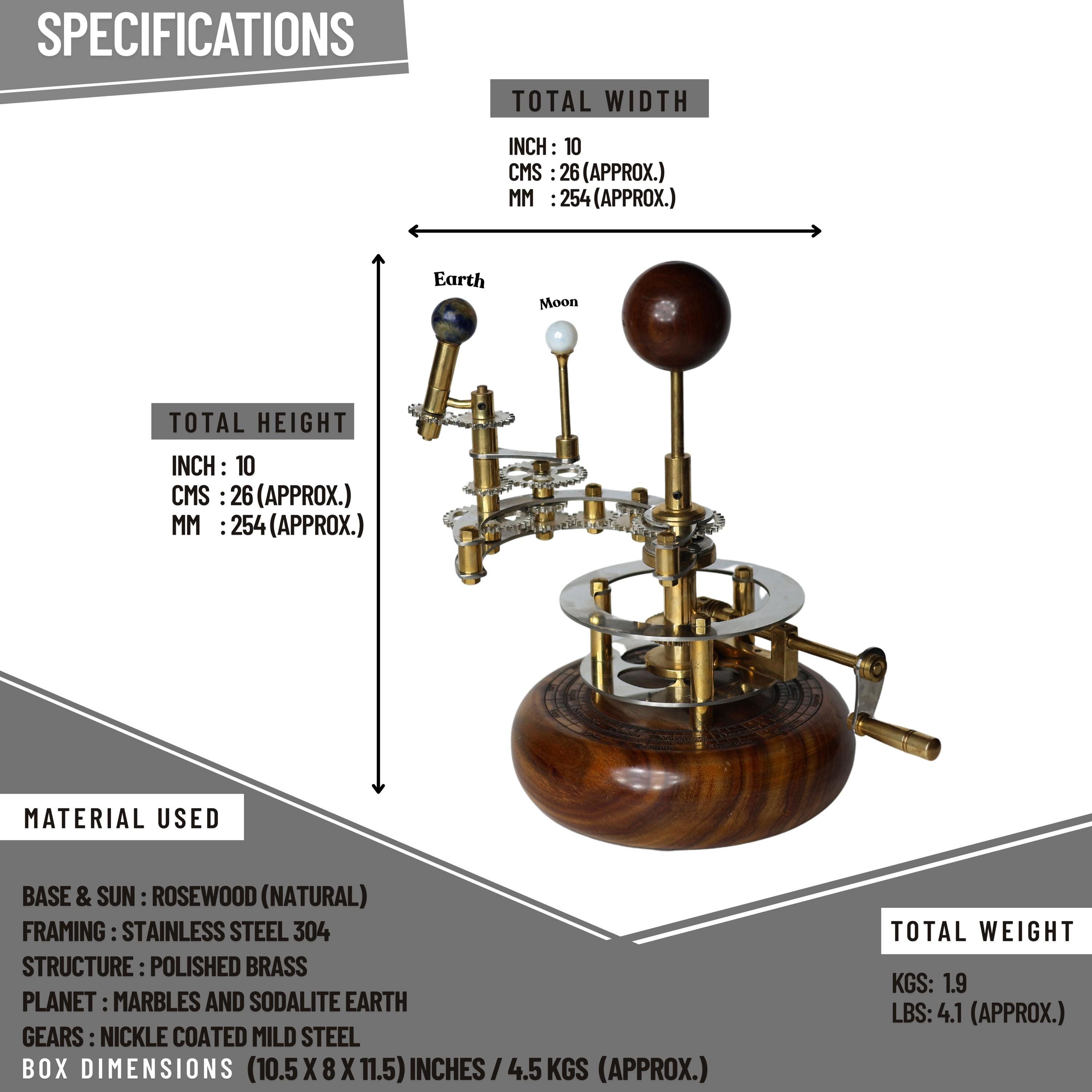Antique-Finish Brass Solar System Orrery, Shelf view 5