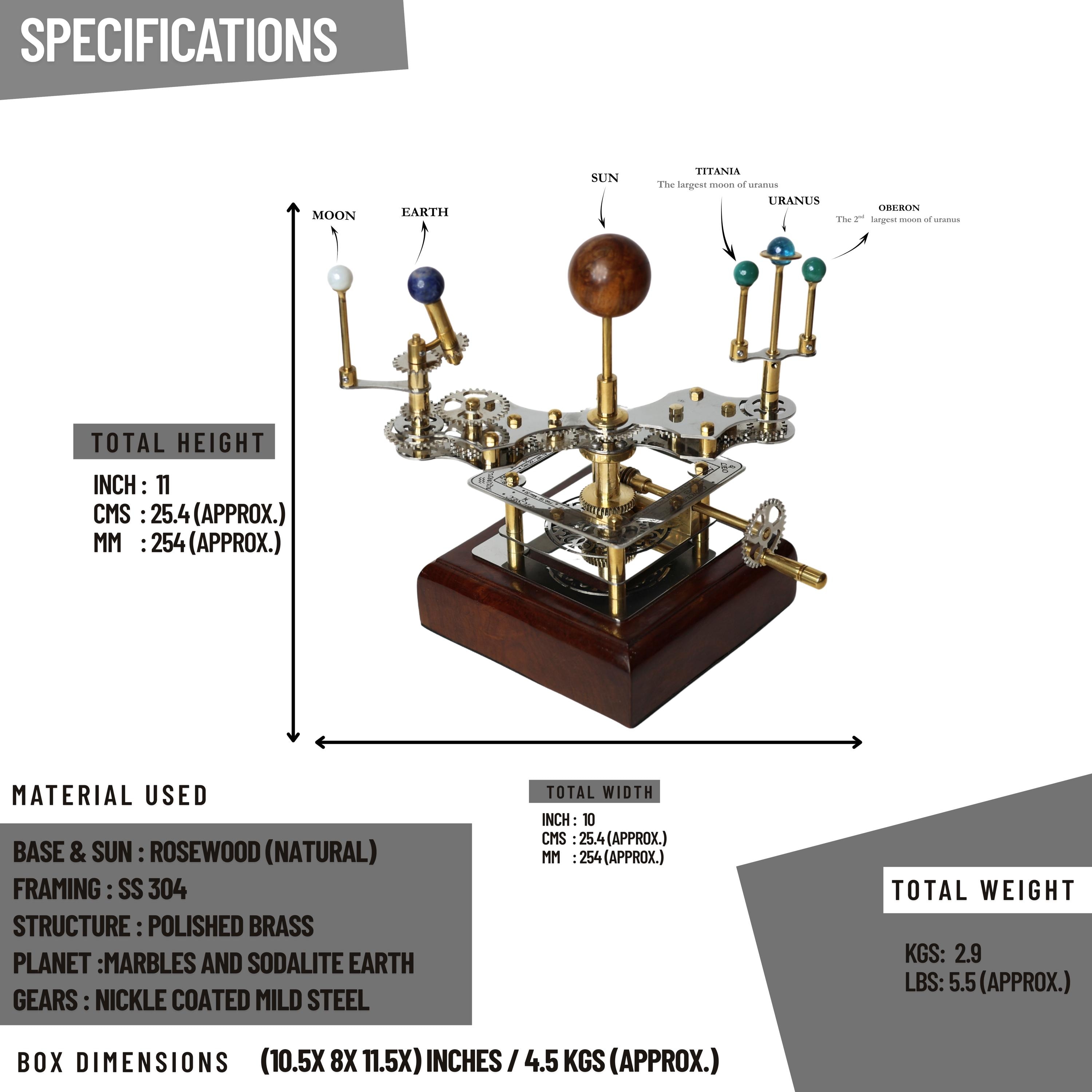 Brass Solar System Orrery, Shelf Display view 3