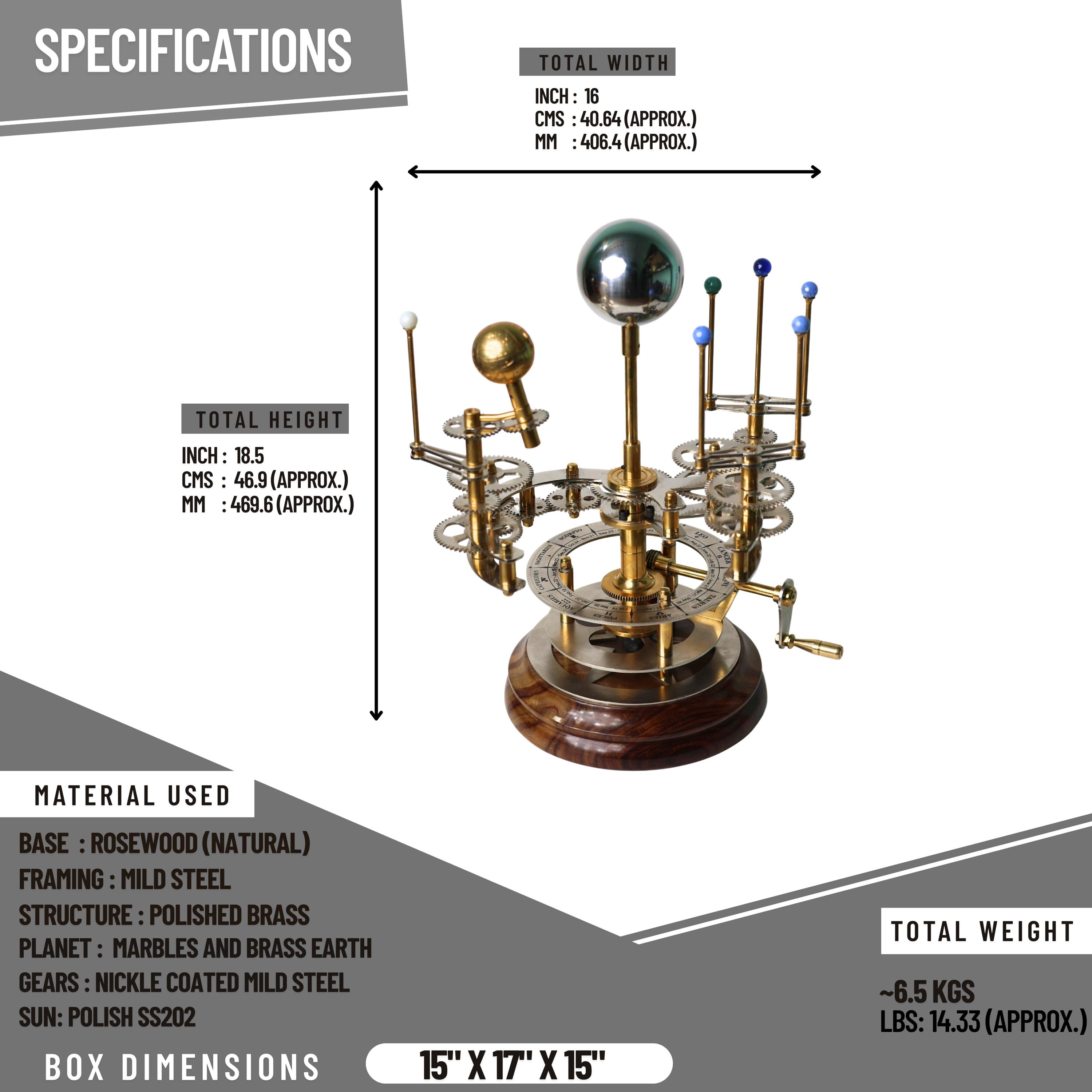 Brass Solar System Orrery, Museum Display view 5