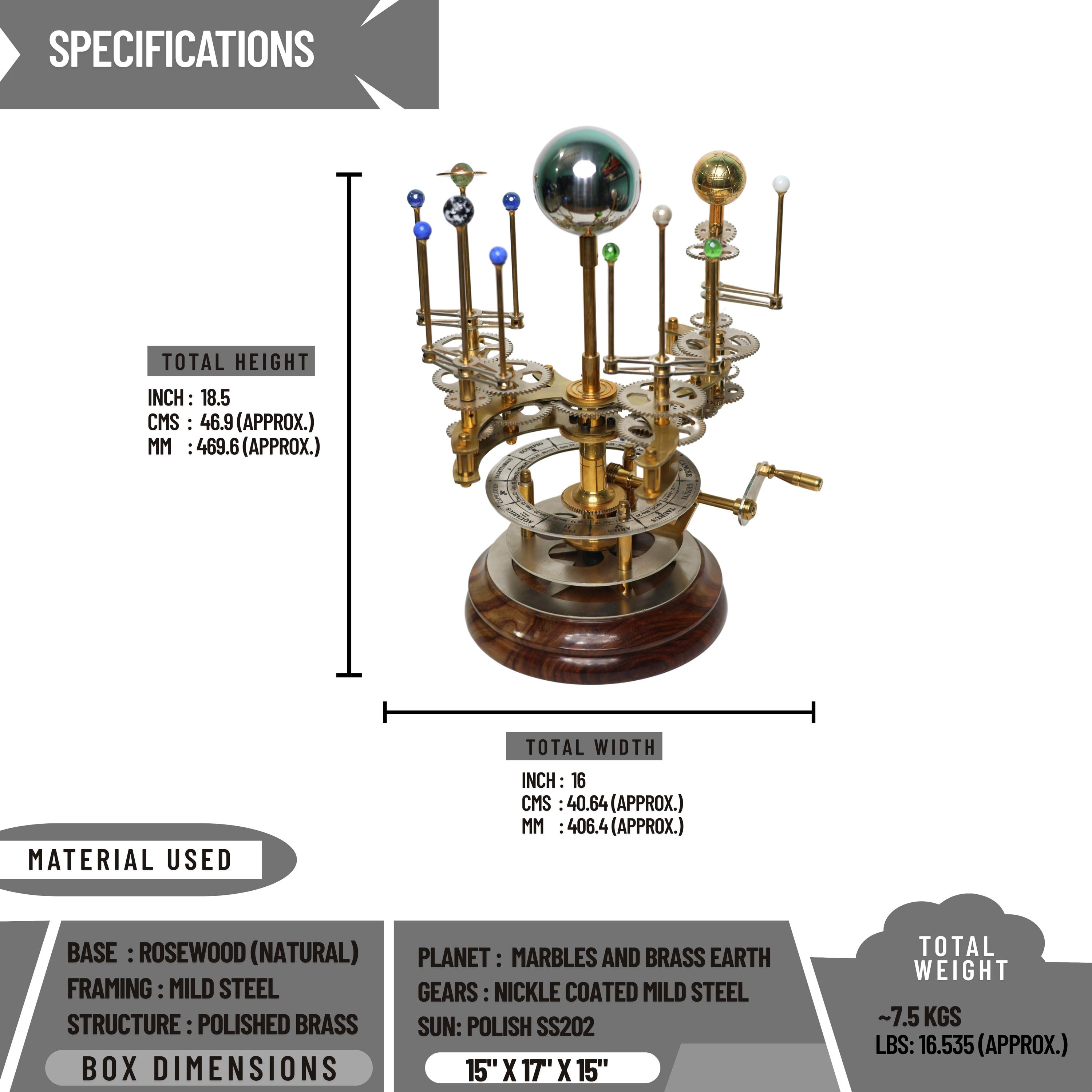 Rustic Brass Solar System Orrery, Museum Model view 5