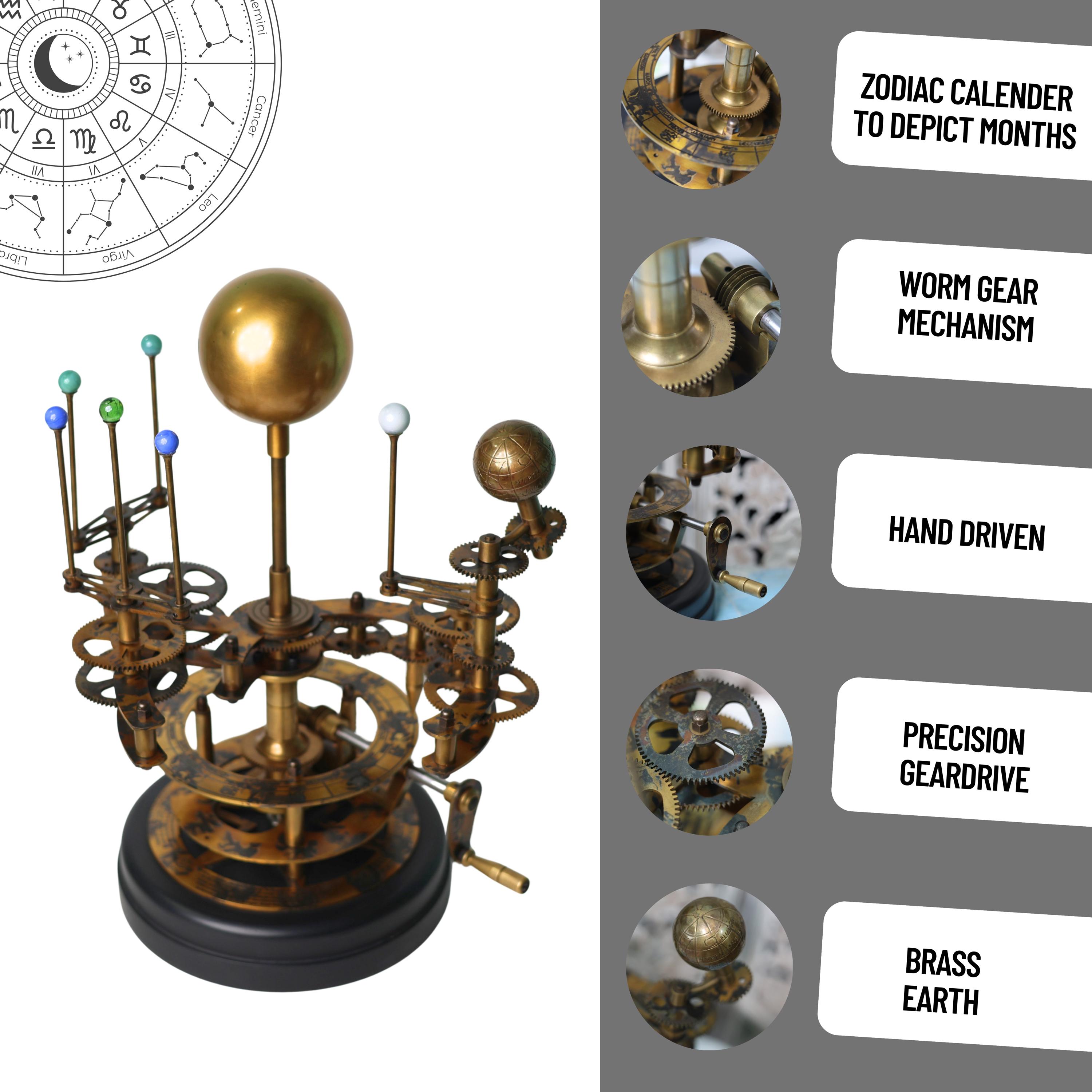 Brass Orrery with Semi-Precious Stone Planets, Museum view 3