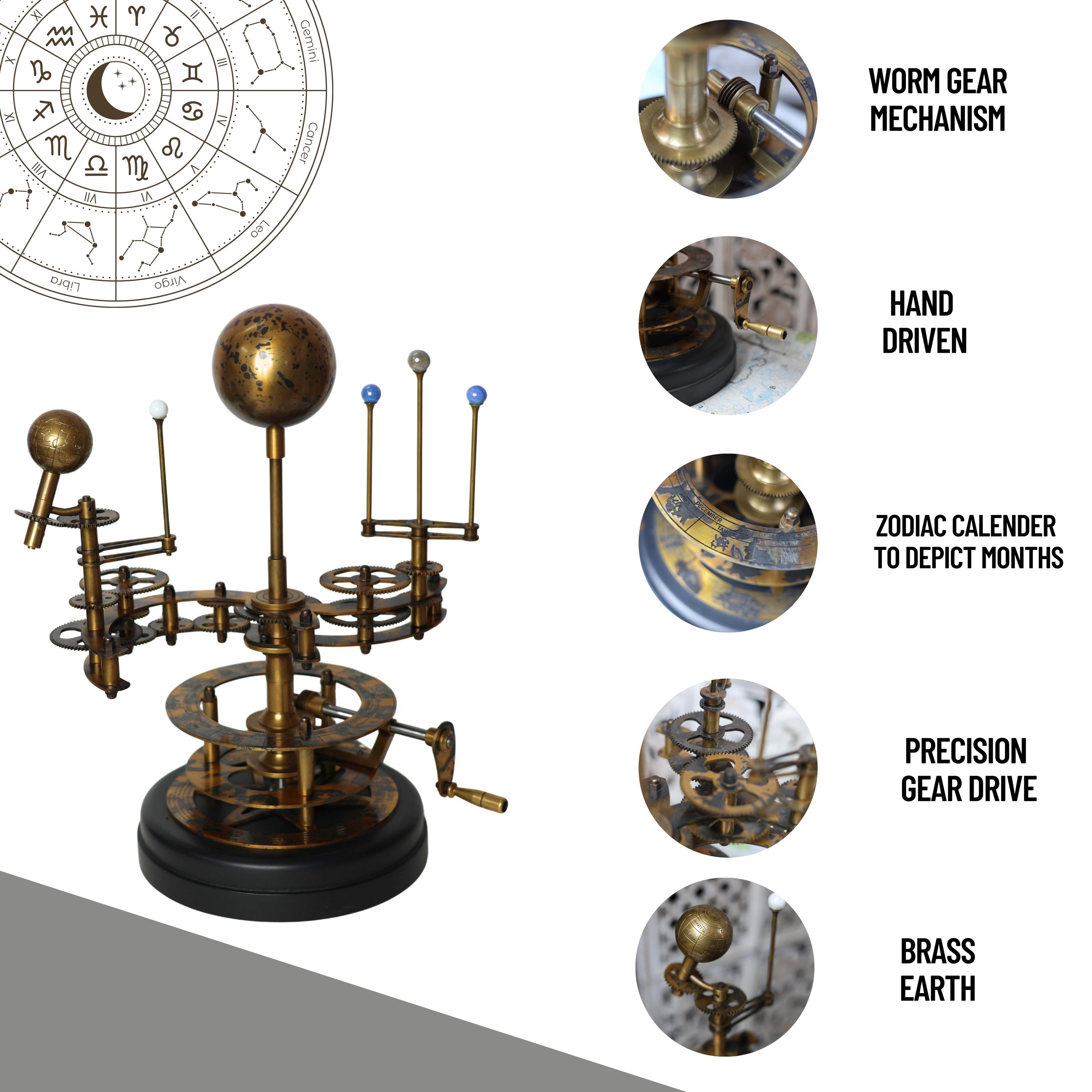Brass Orrery with Semi-Precious Stone Planets, Museum view 3