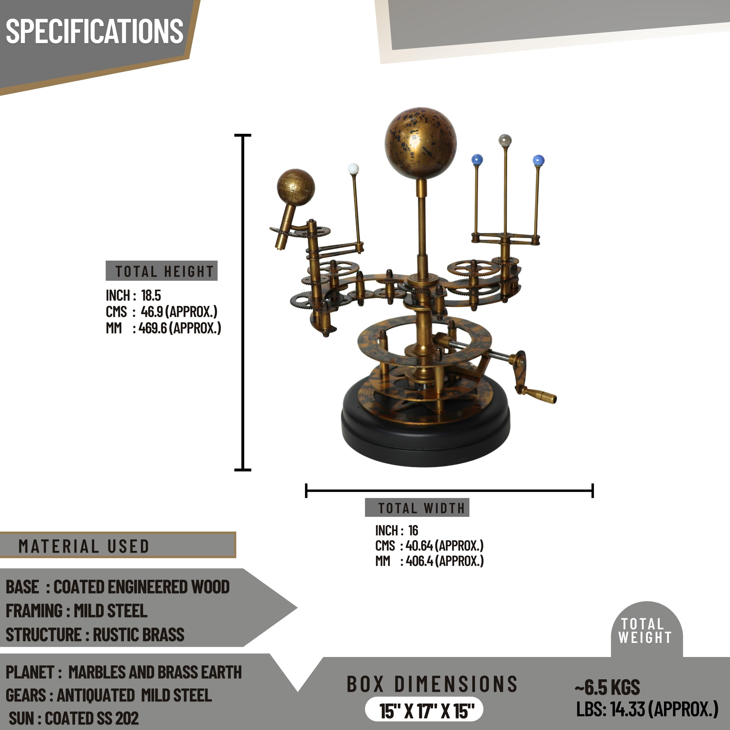 Brass Orrery with Semi-Precious Stone Planets, Museum view 4