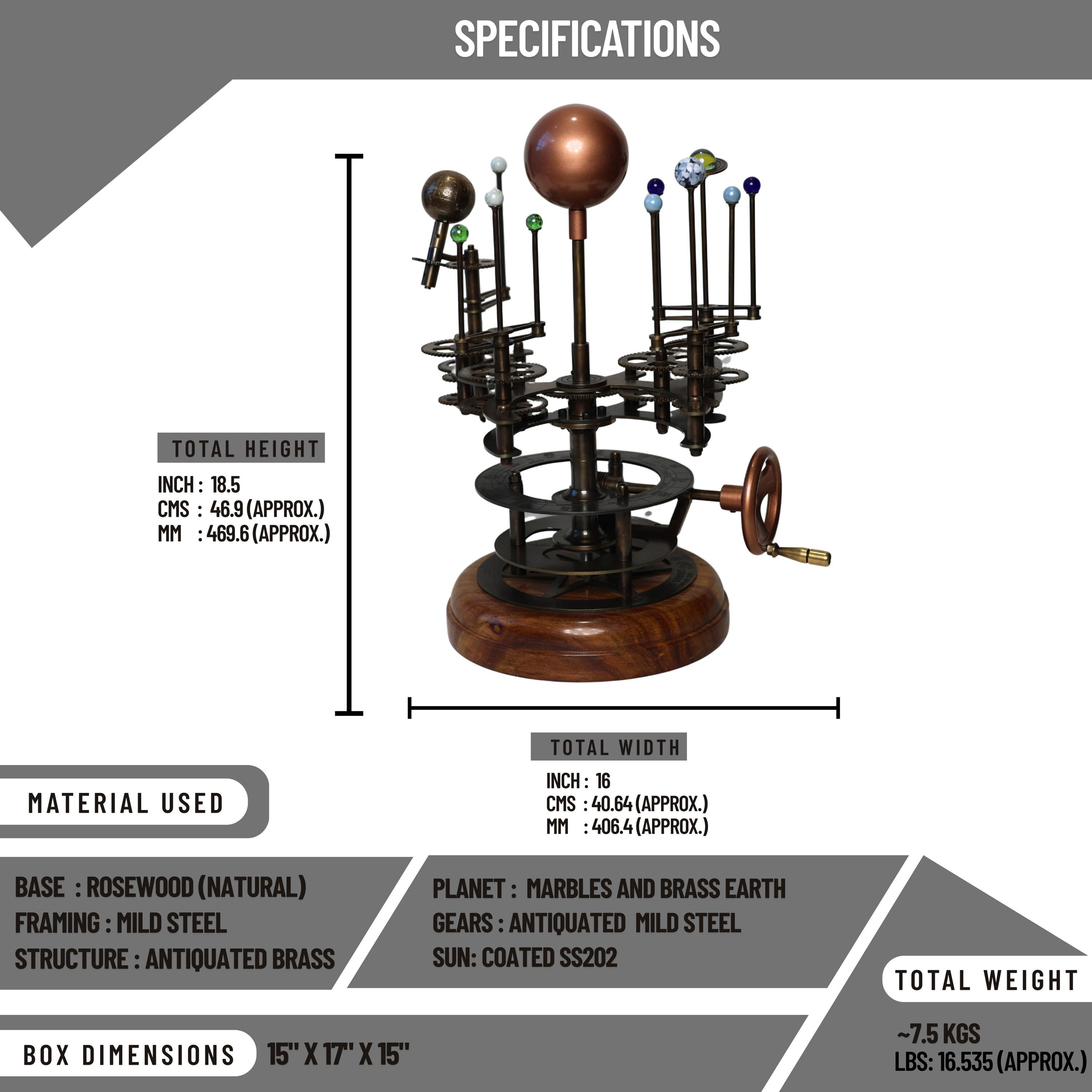 Rustic Brass Solar System Orrery, Museum Model view 5