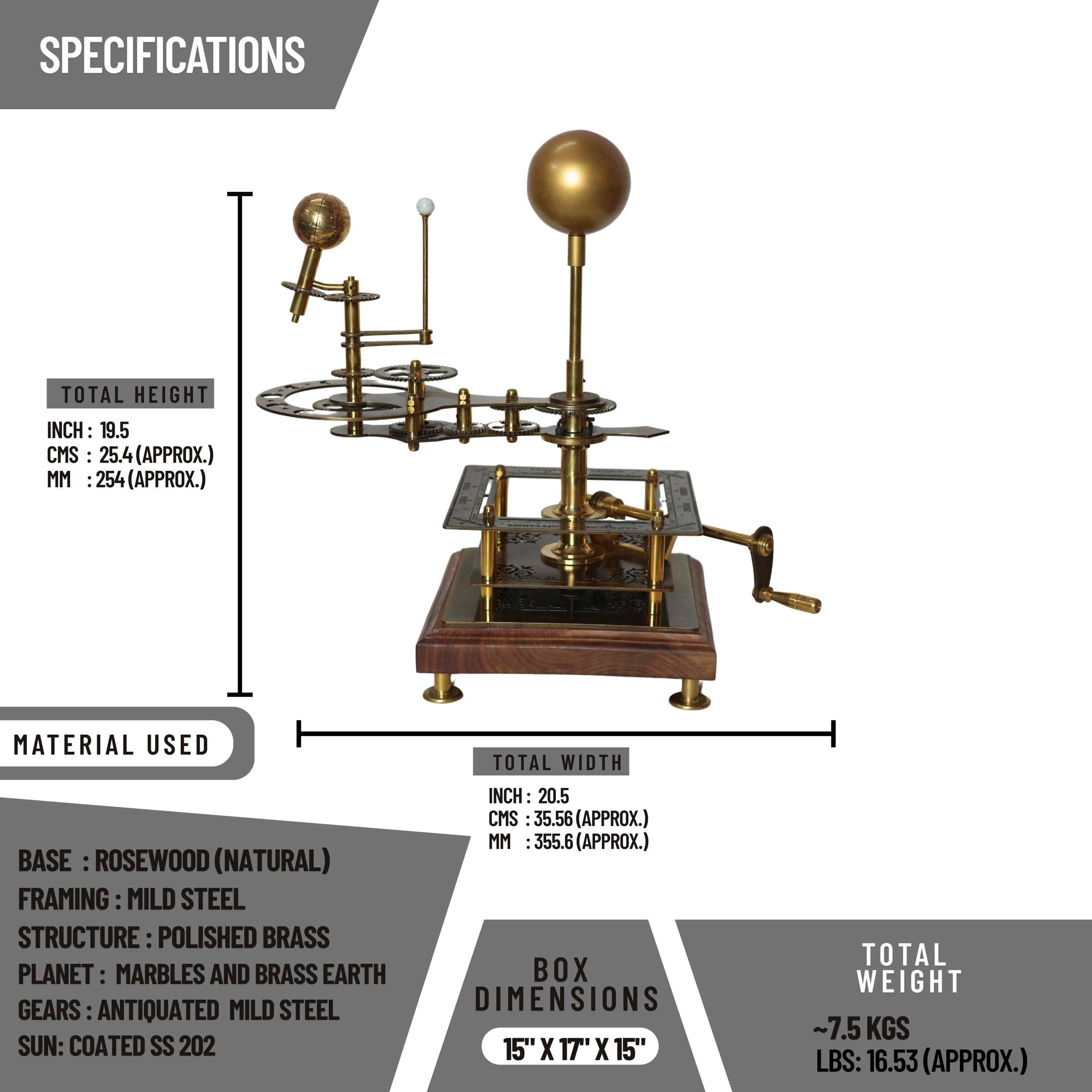 Brass Sun-Earth-Moon Tellurion, Museum Model view 2