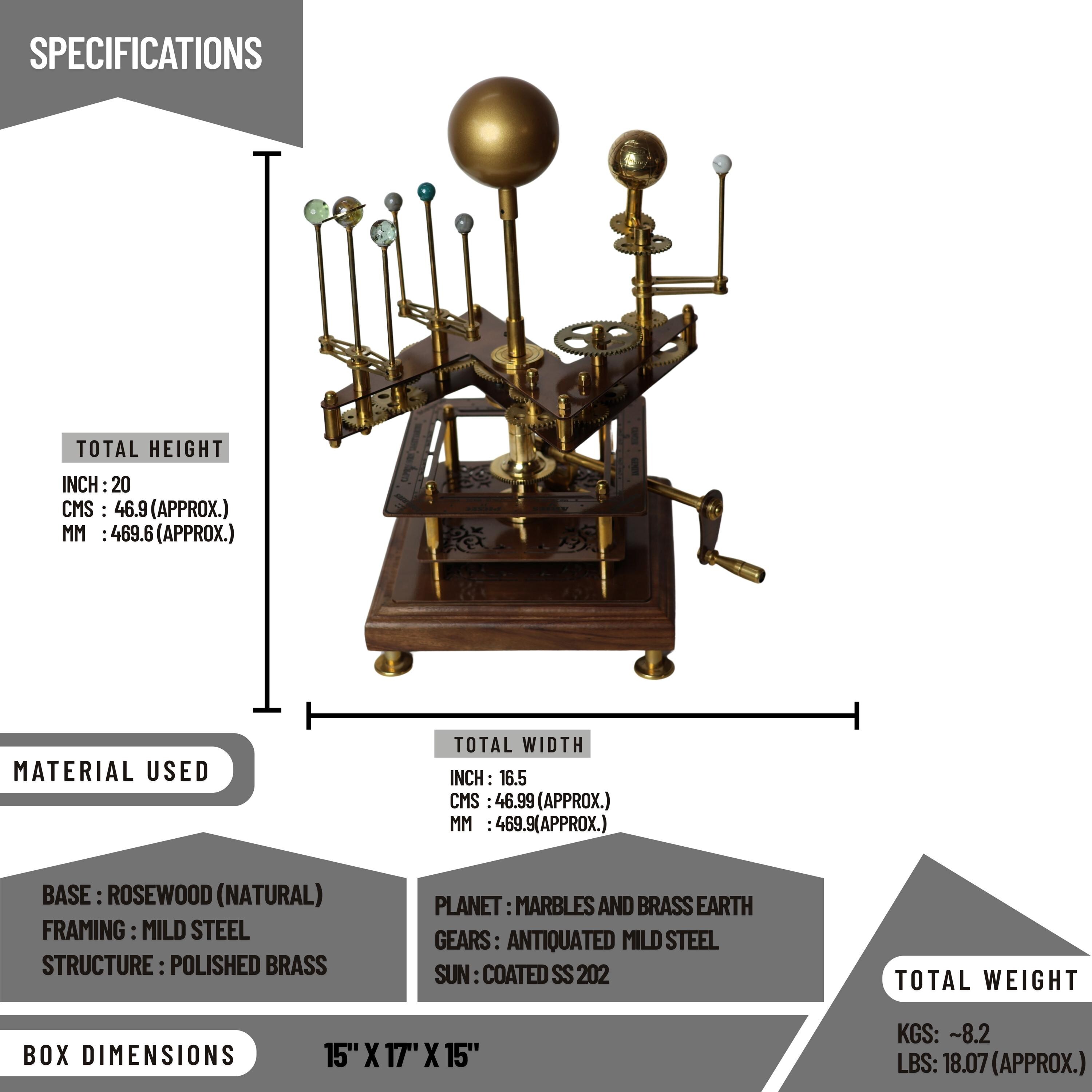 Functional Brass Solar System Orrery, Museum view 4