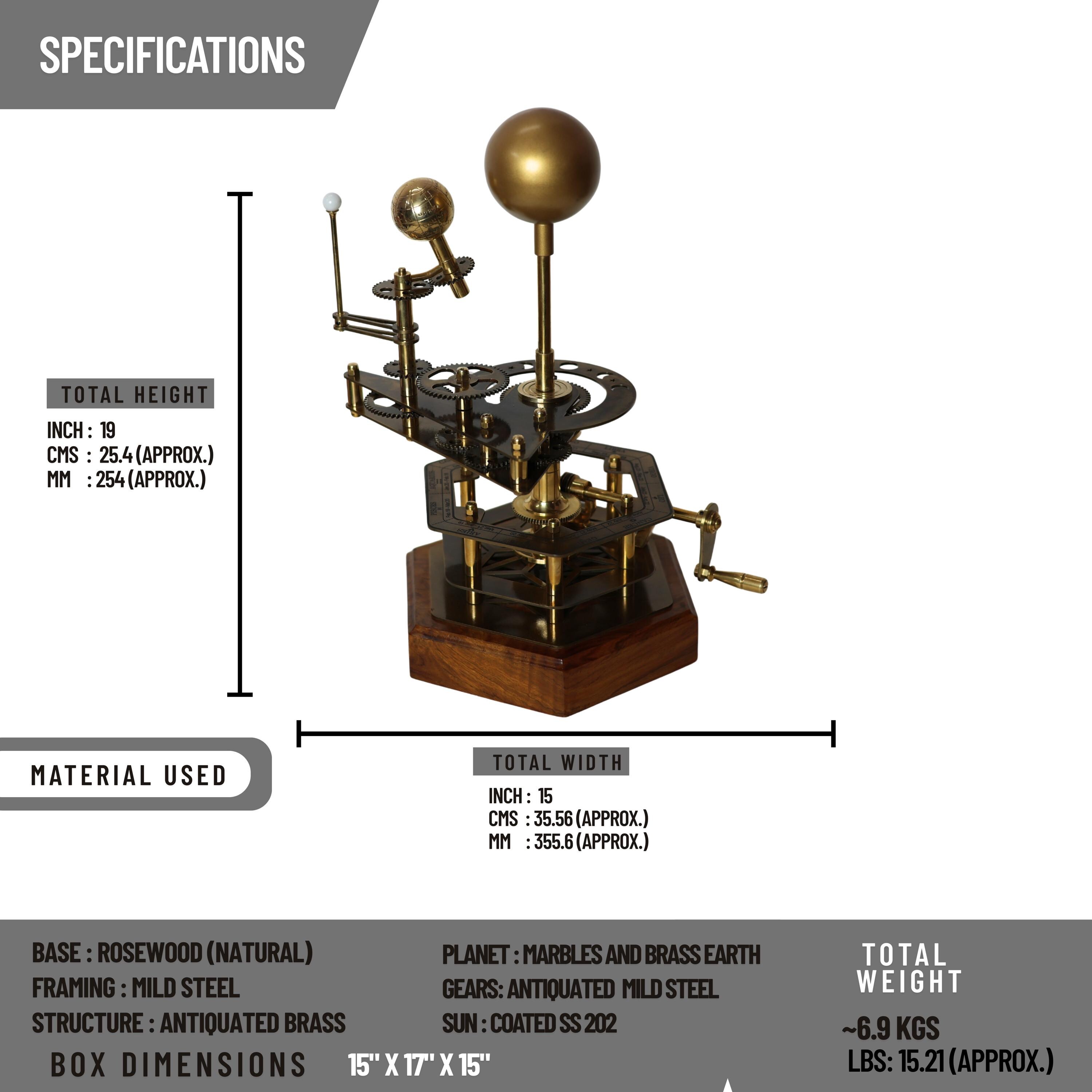 Brass Orrery with Semi-Precious Stone Planets, Museum view 3