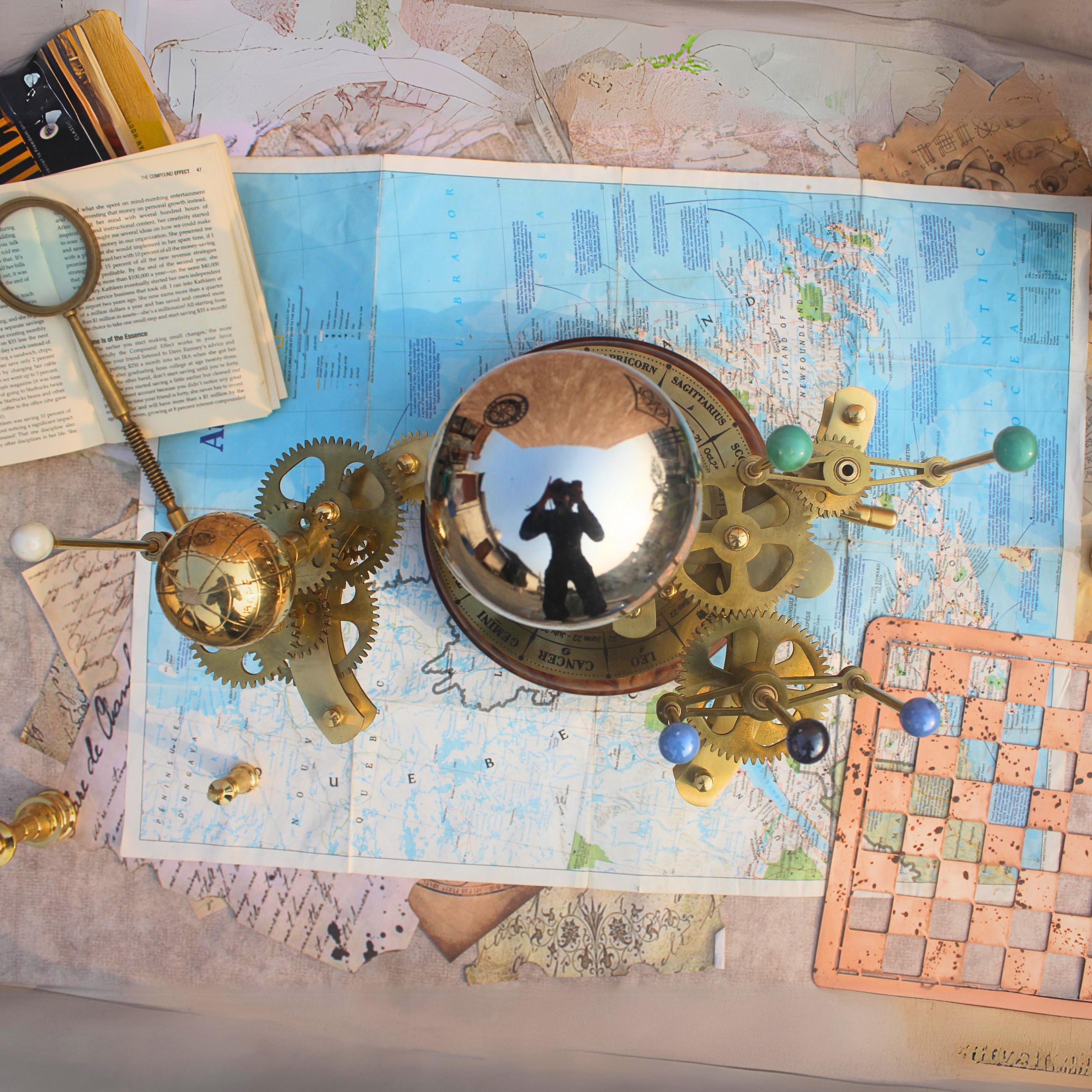 Brass Orrery with Semi-Precious Stone Planets, Museum view 4