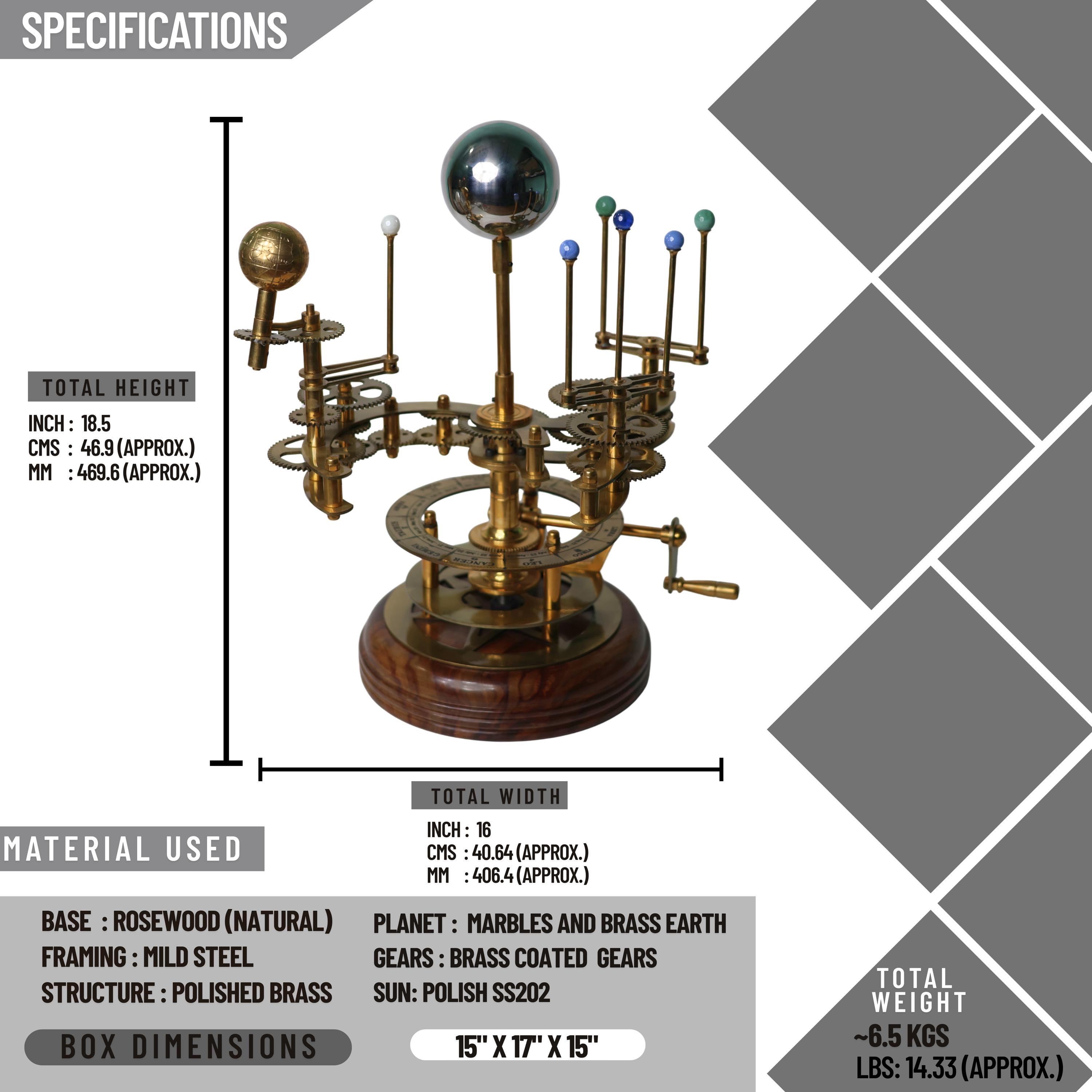 Brass Orrery with Semi-Precious Stone Planets, Museum view 6