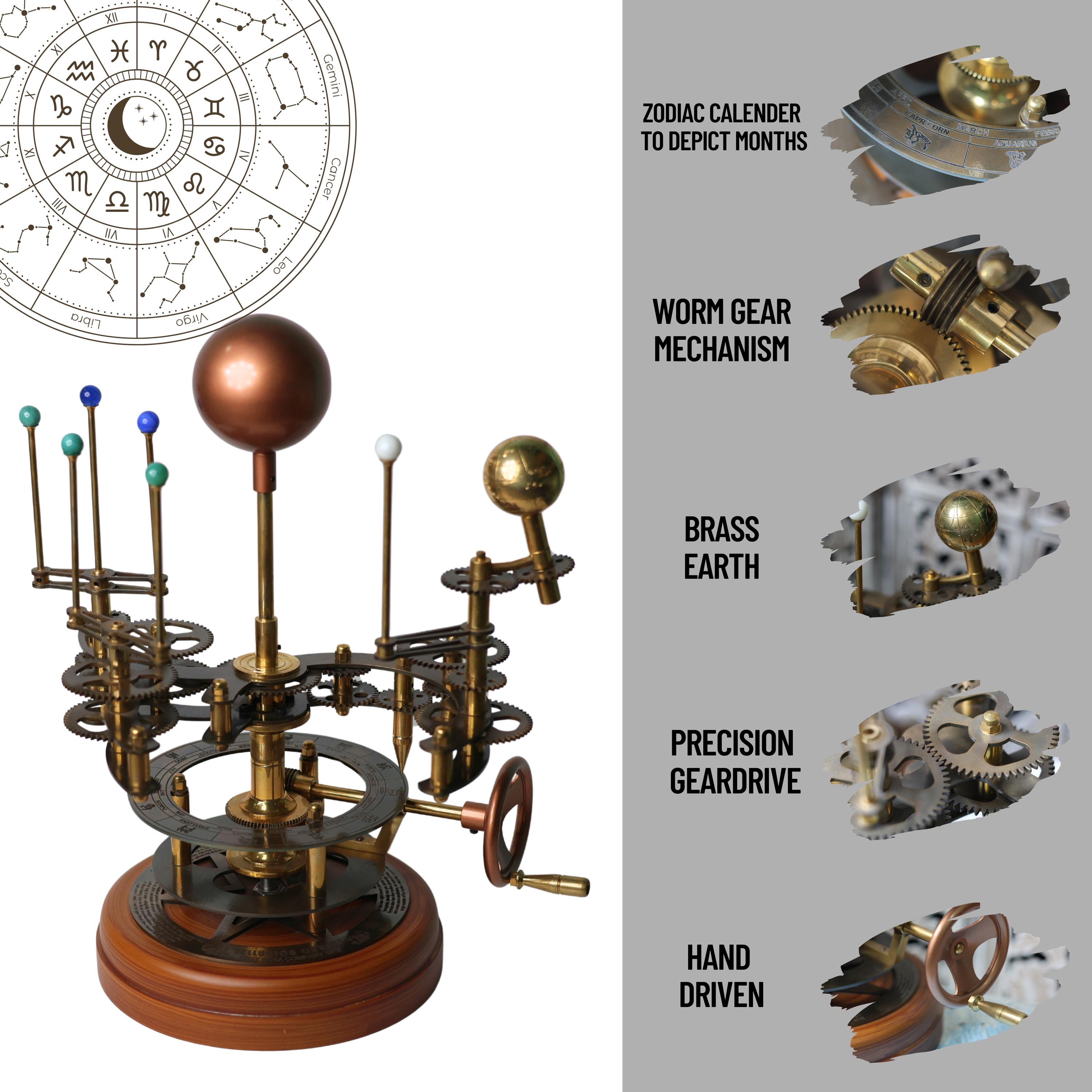 Brass Orrery with Semi-Precious Stone Planets, Museum view 5