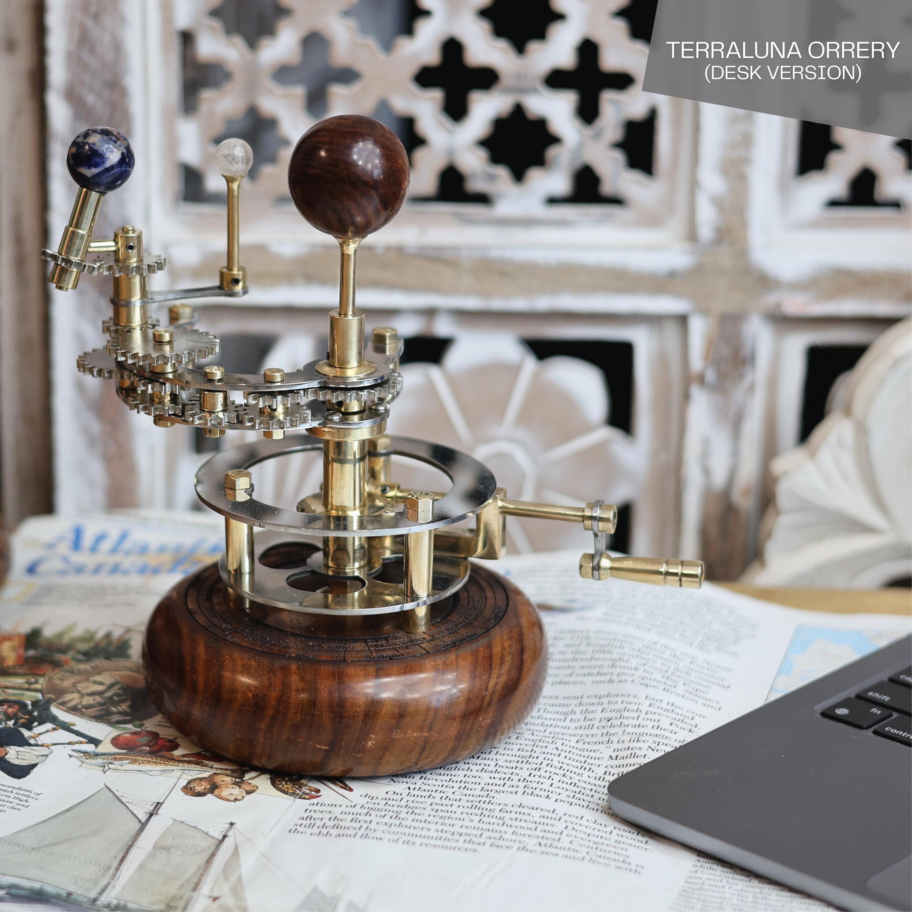 Brass Orrery with Semi-Precious Stone Planets view 2