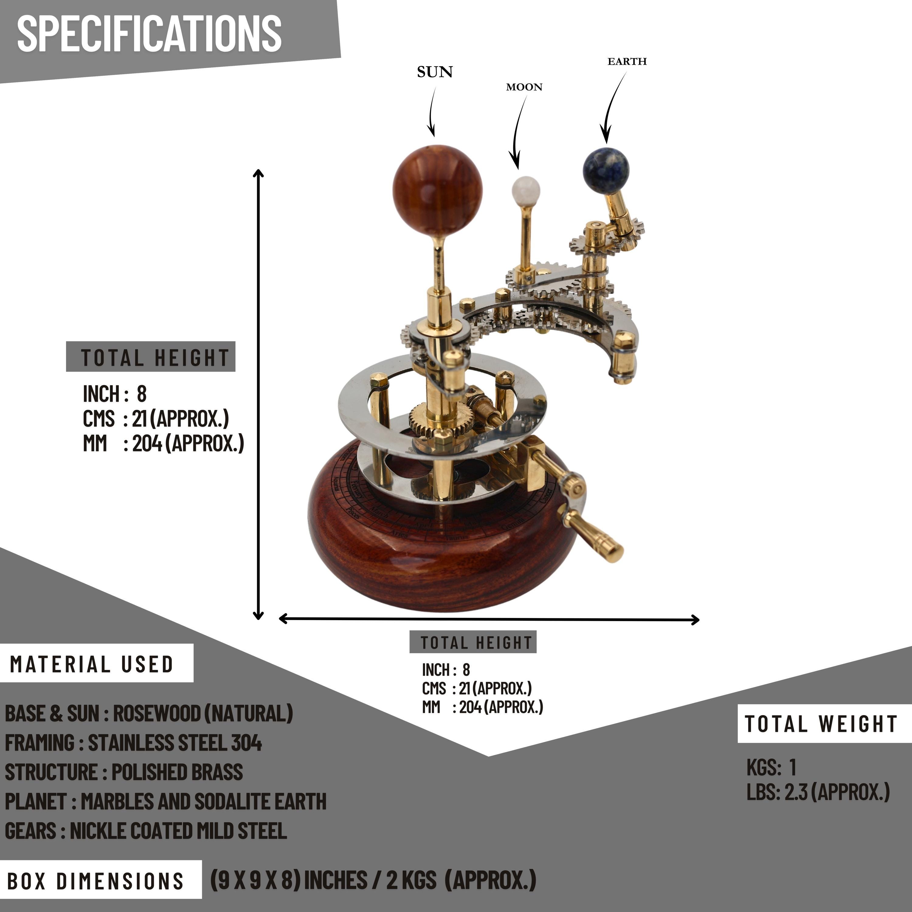 Brass Orrery with Semi-Precious Stone Planets view 3