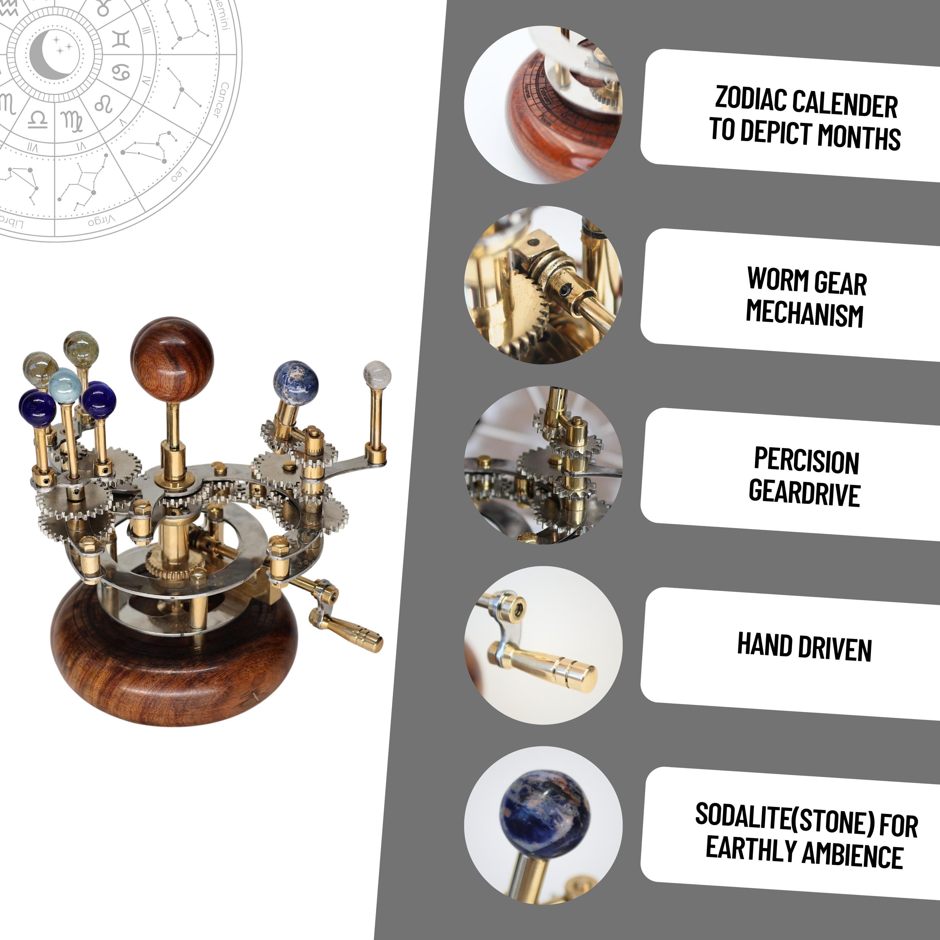 Brass Solar System Orrery, Hardwood Base view 4