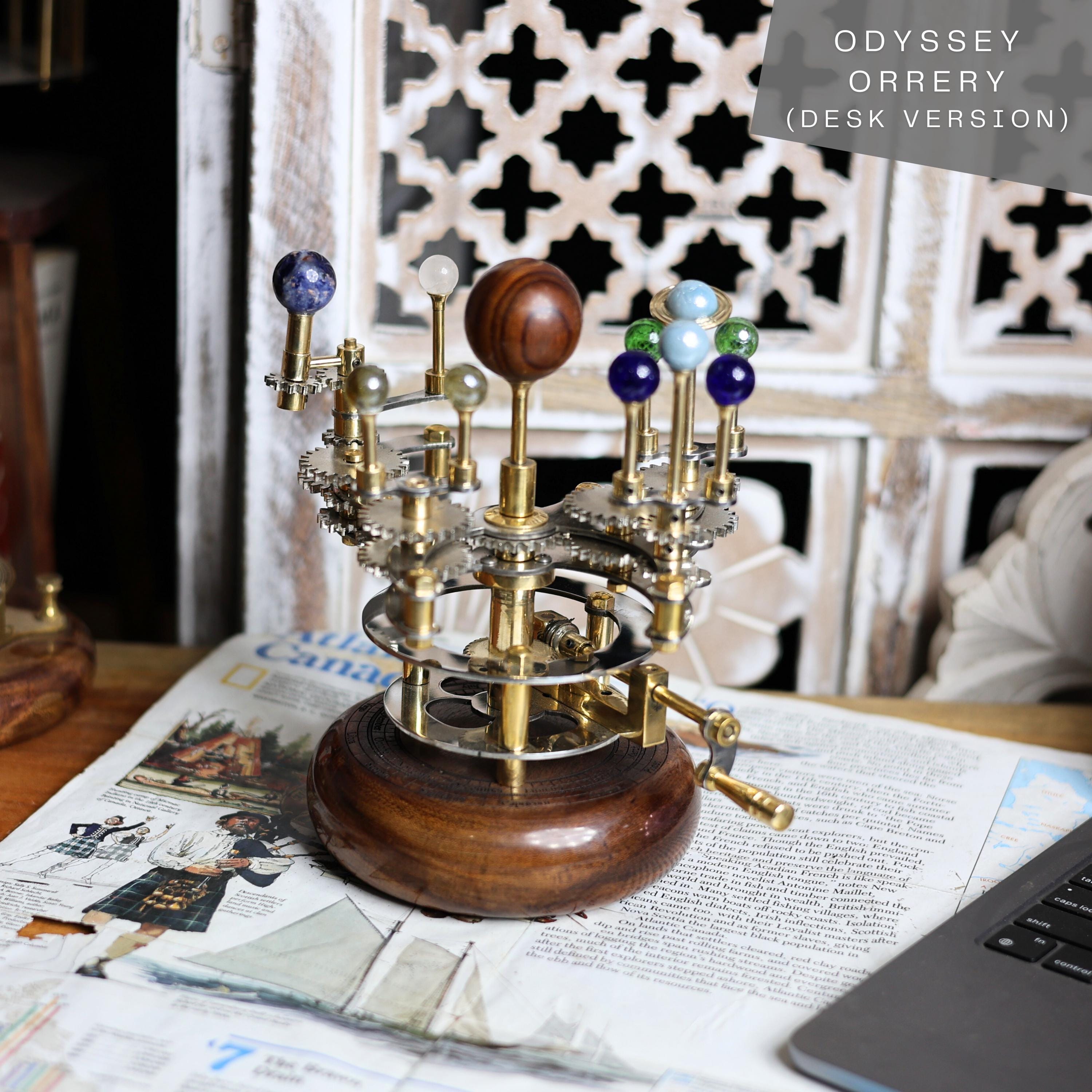 Brass Solar System Orrery, Teakwood Base view 2