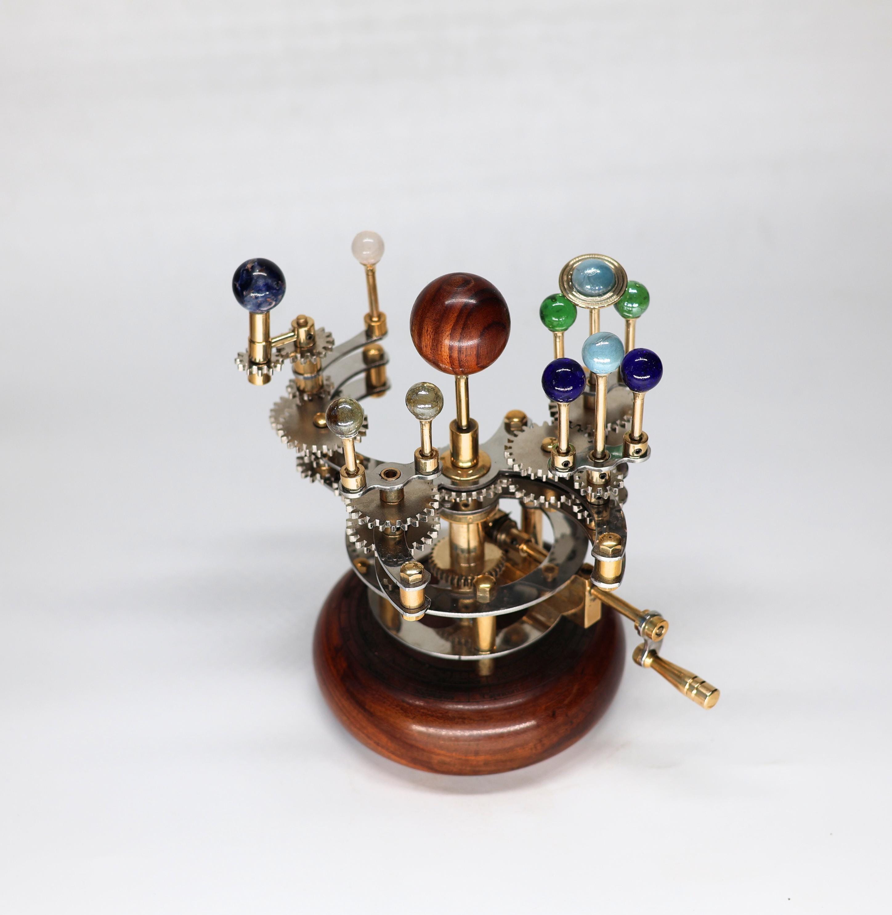 Brass Solar System Orrery, Teakwood Base view 6