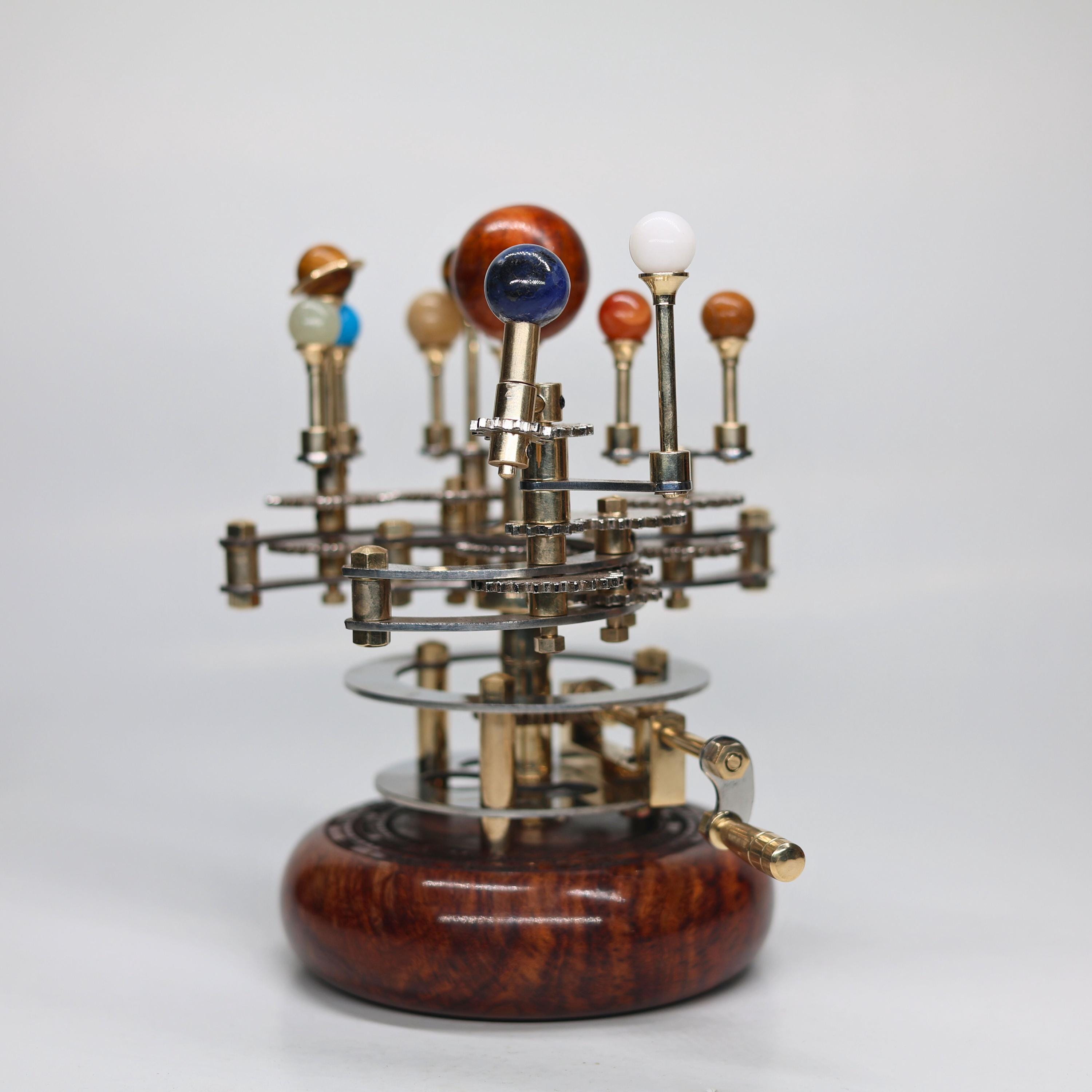 Brass Orrery with Semi-Precious Stones and Teakwood Base view 4