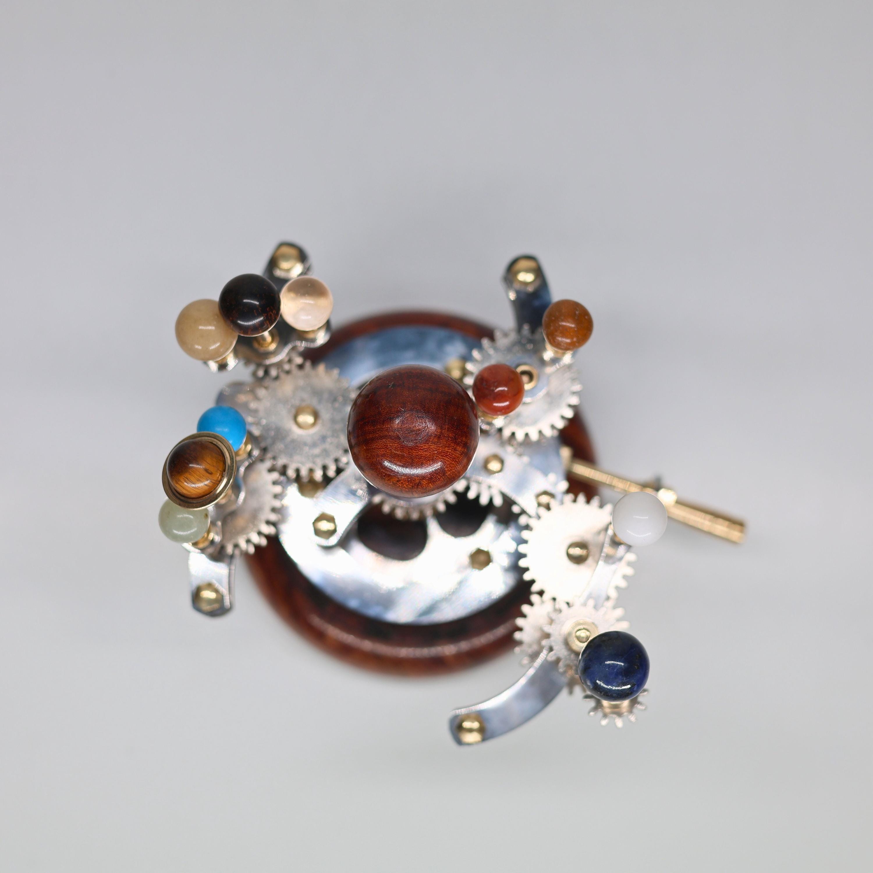 Brass Orrery with Semi-Precious Stones and Teakwood Base view 5