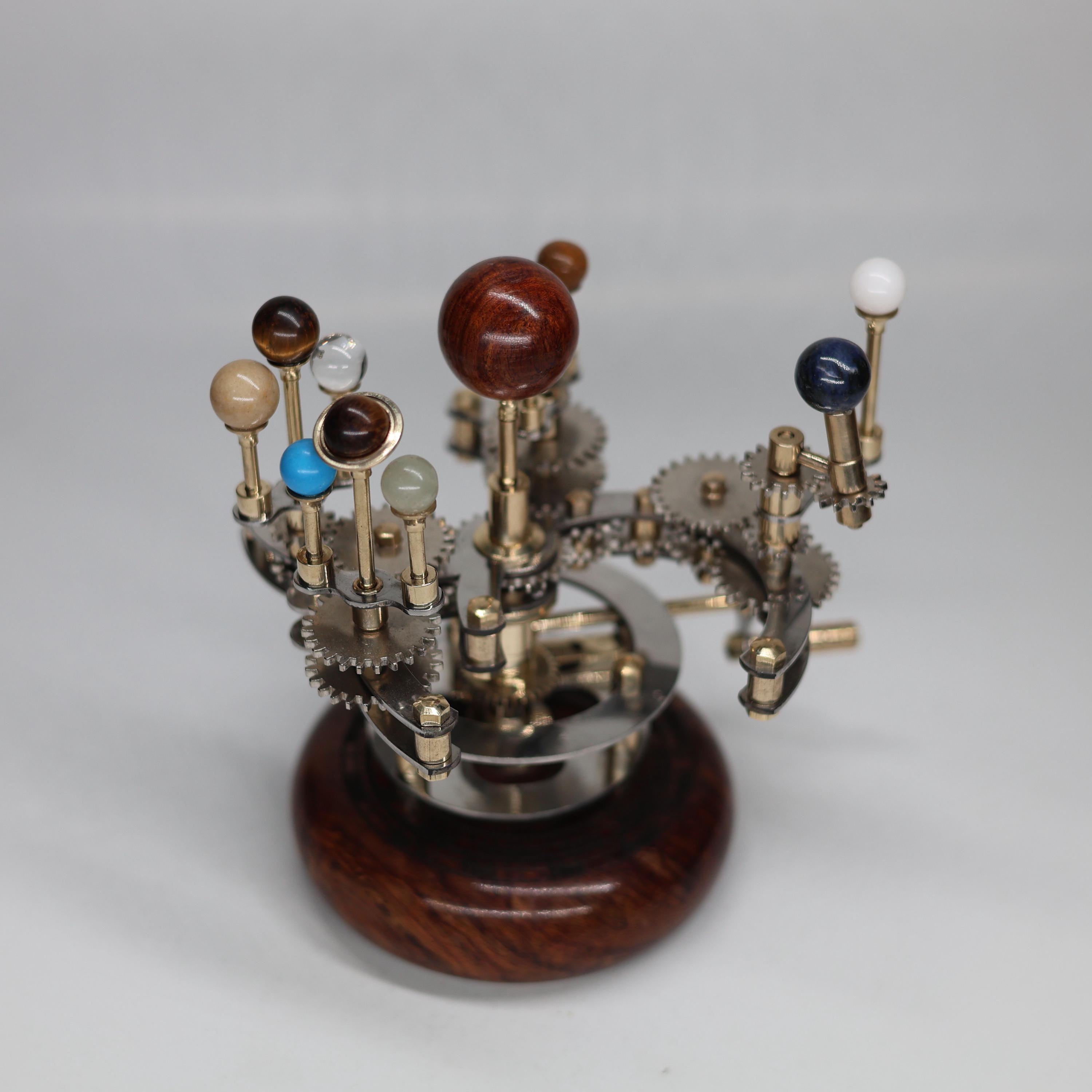 Brass Orrery with Semi-Precious Stones and Teakwood Base view 7