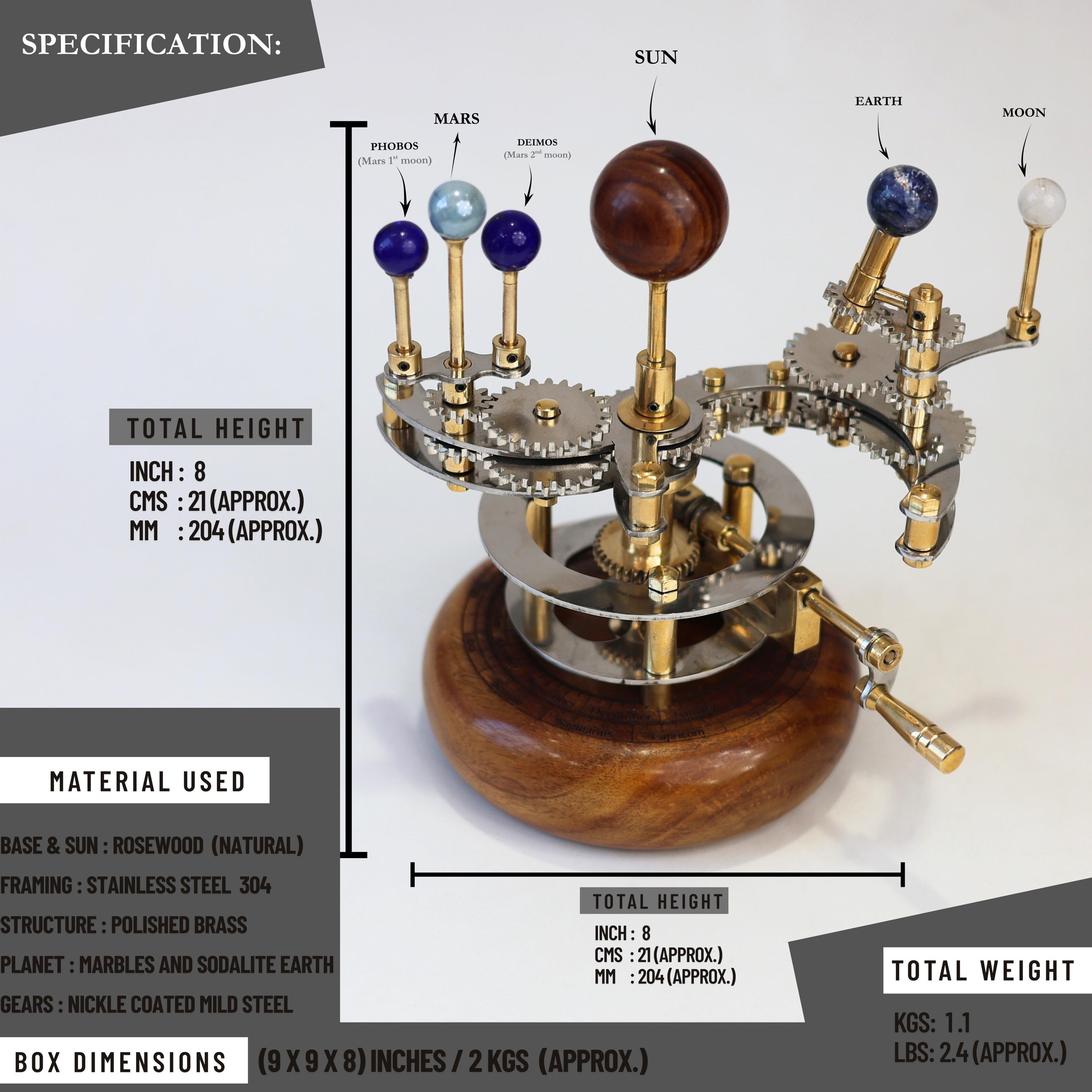 Brass Orrery Mini Solar System, Wooden Base view 2