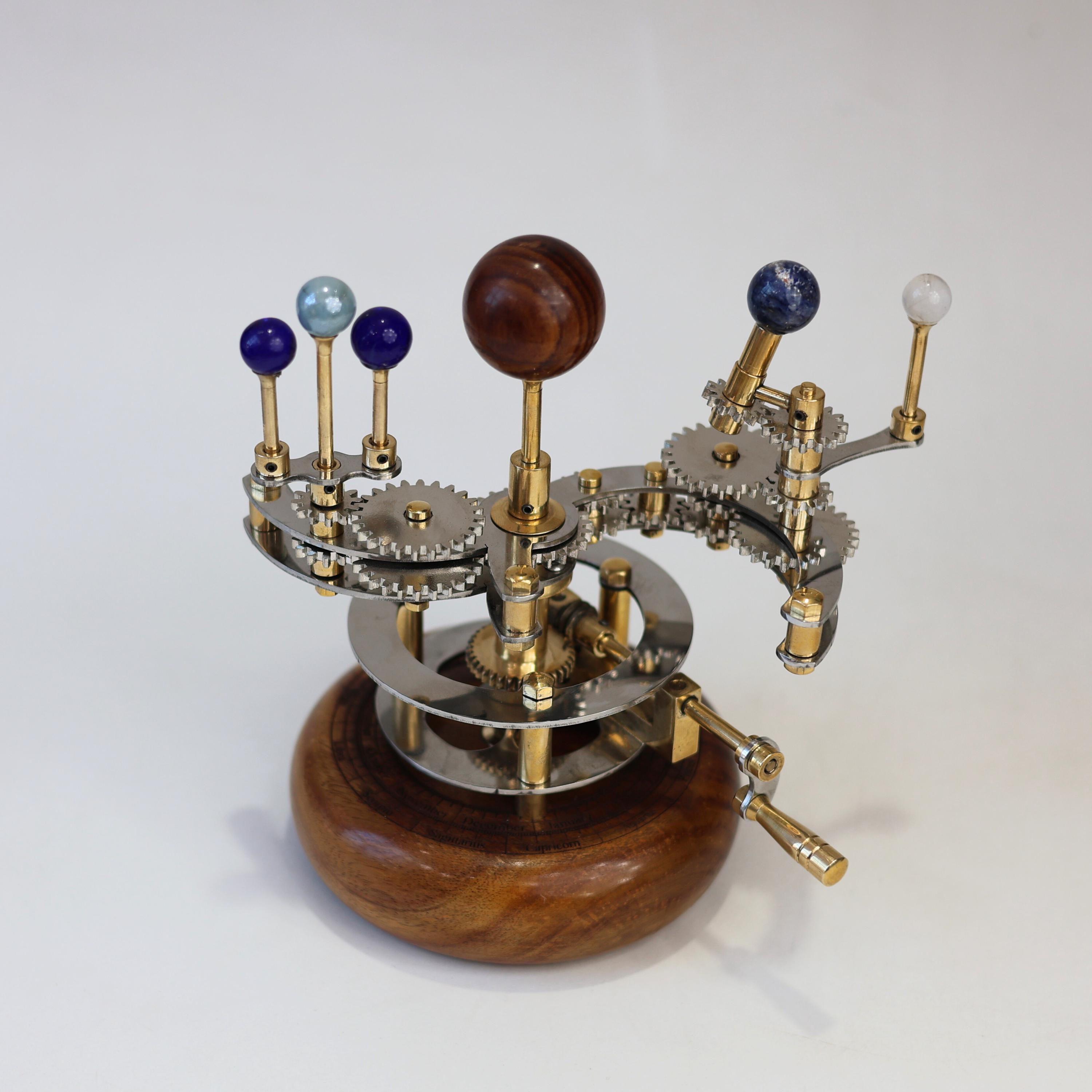Brass Orrery Mini Solar System, Wooden Base view 3
