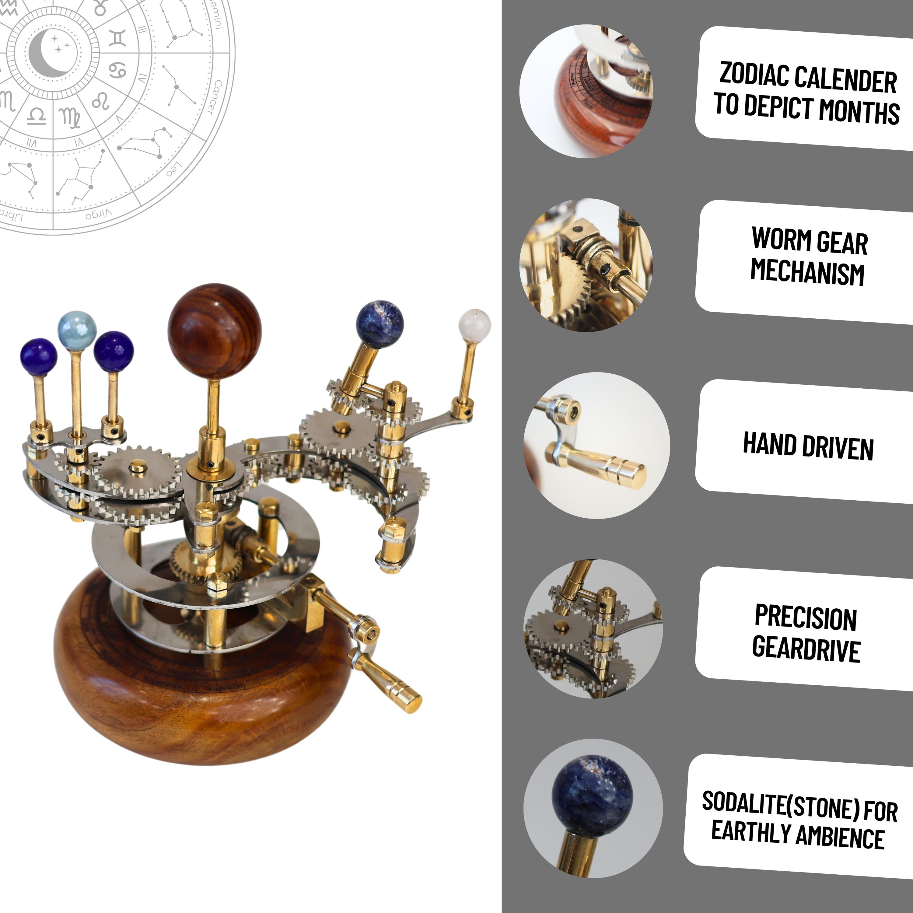 Brass Orrery Mini Solar System, Wooden Base view 6