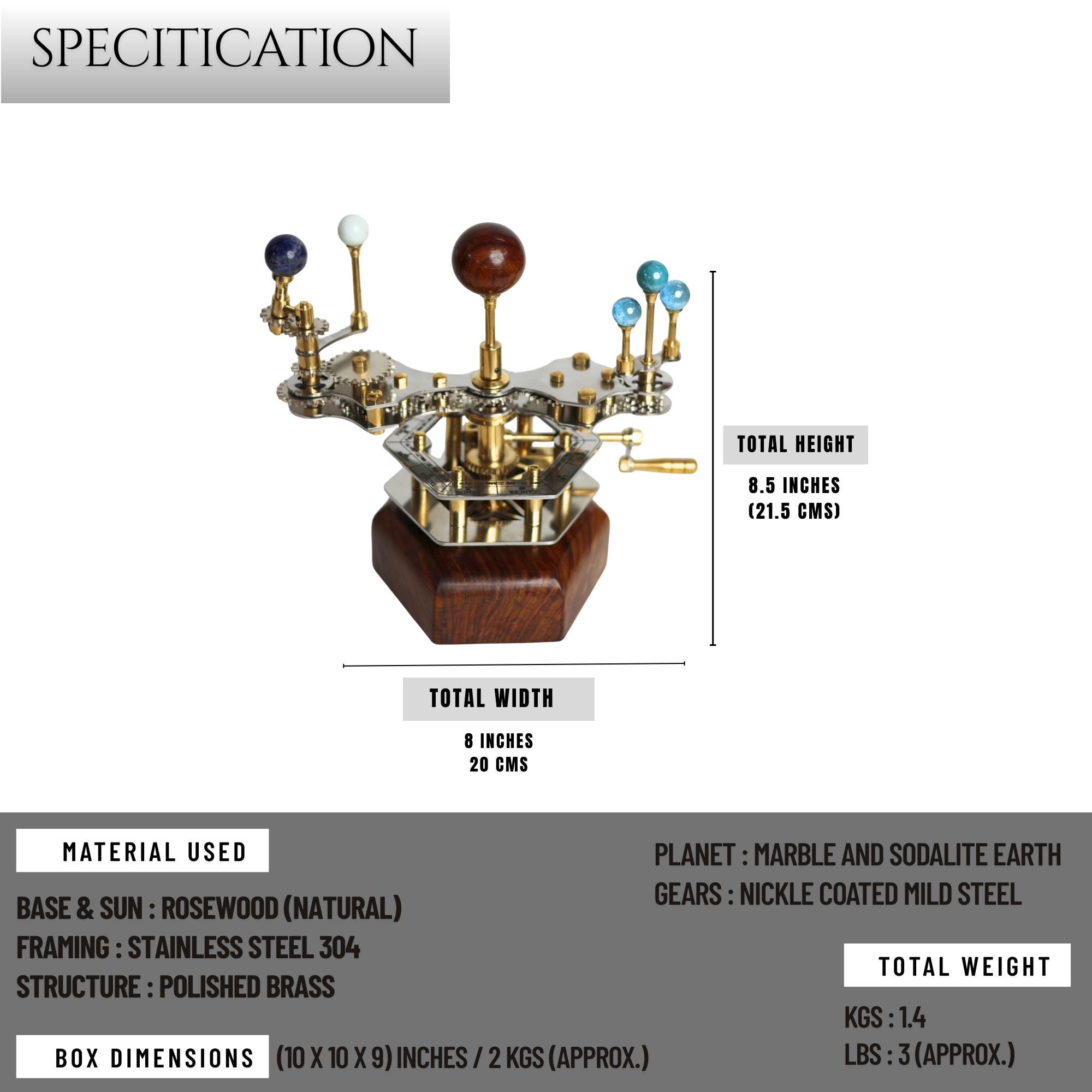 Steampunk-Style Brass Orrery, Desk Model view 6