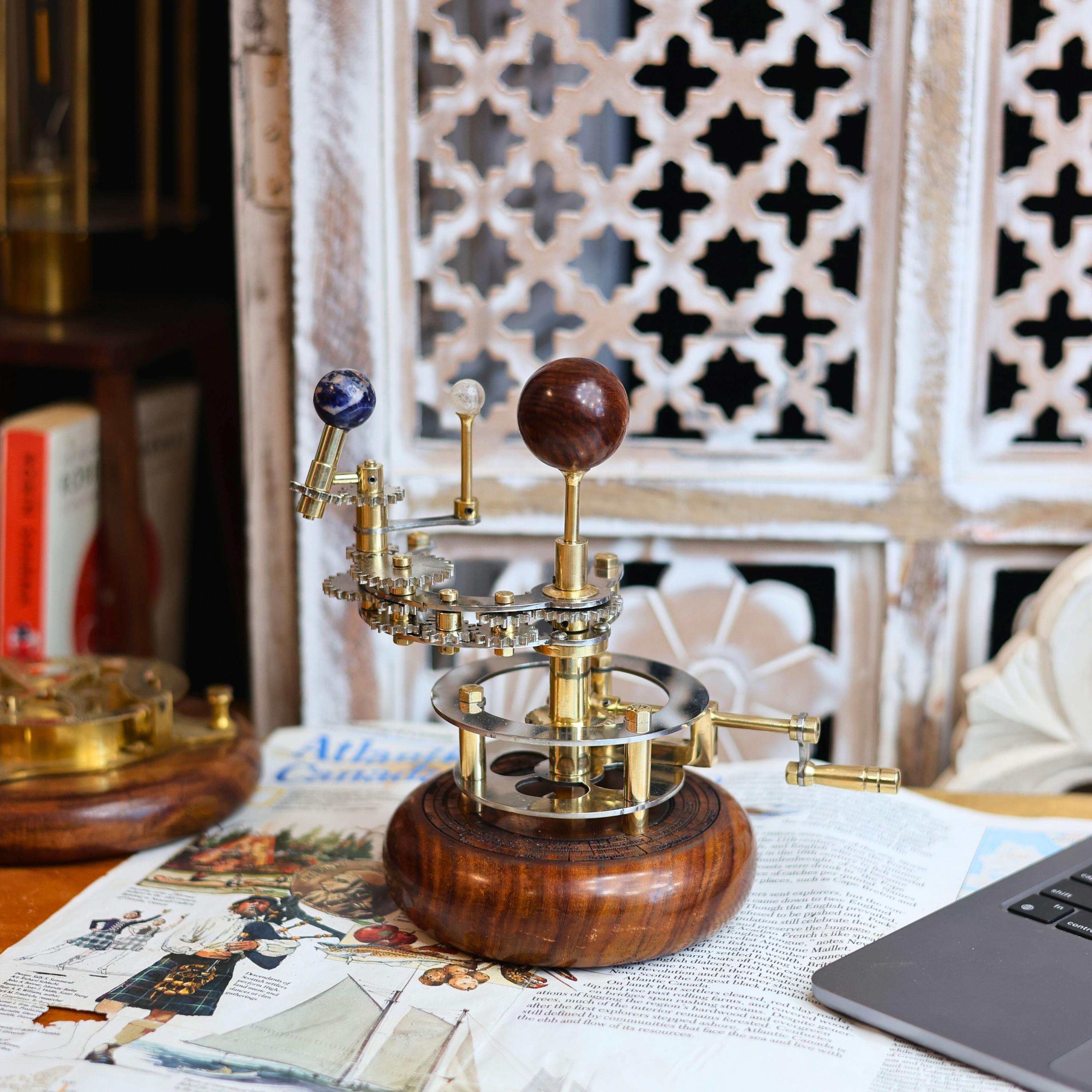 Brass Orrery with Gemstone Planets, Compact view 3