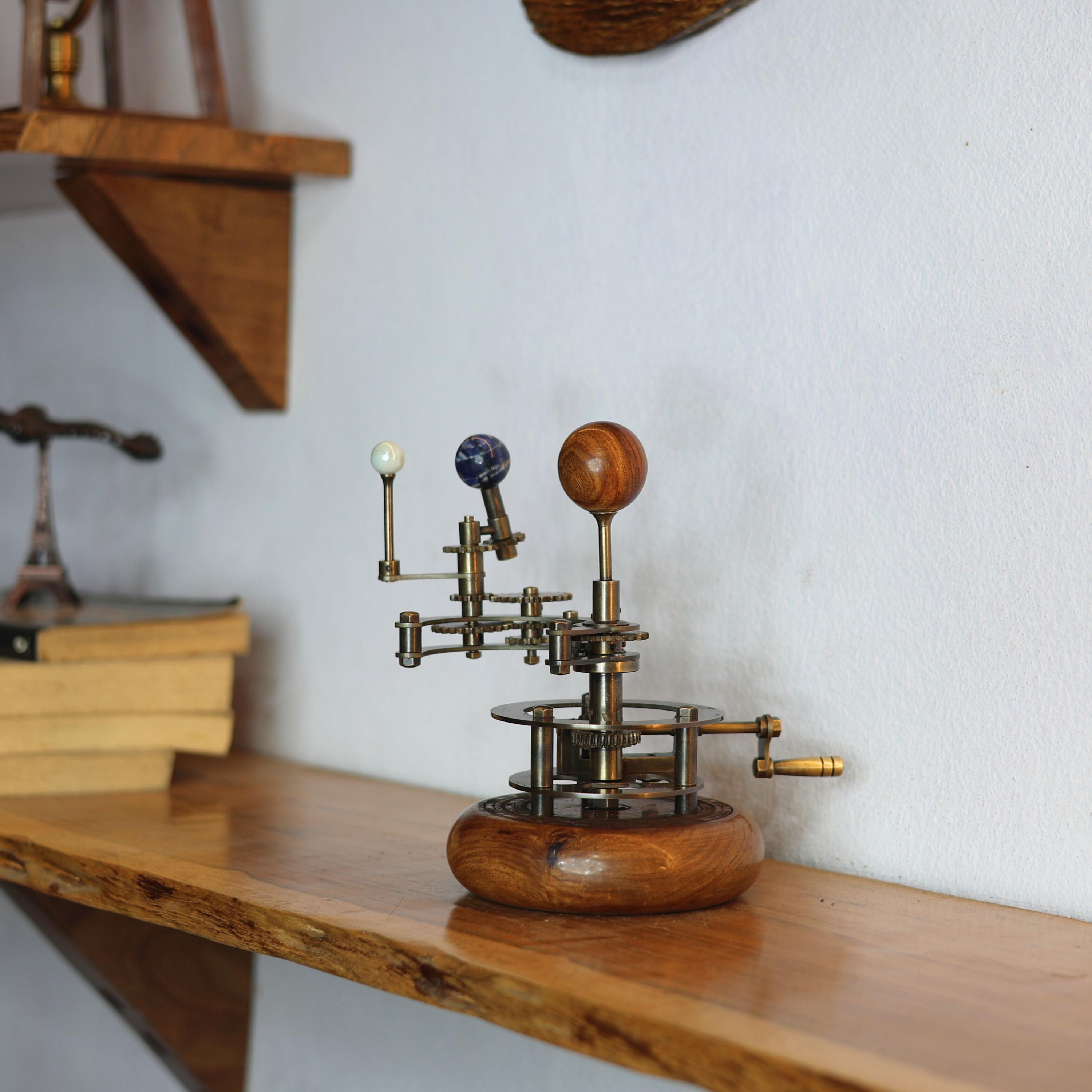 Brass Orrery with Mixed Stone Planets view 4