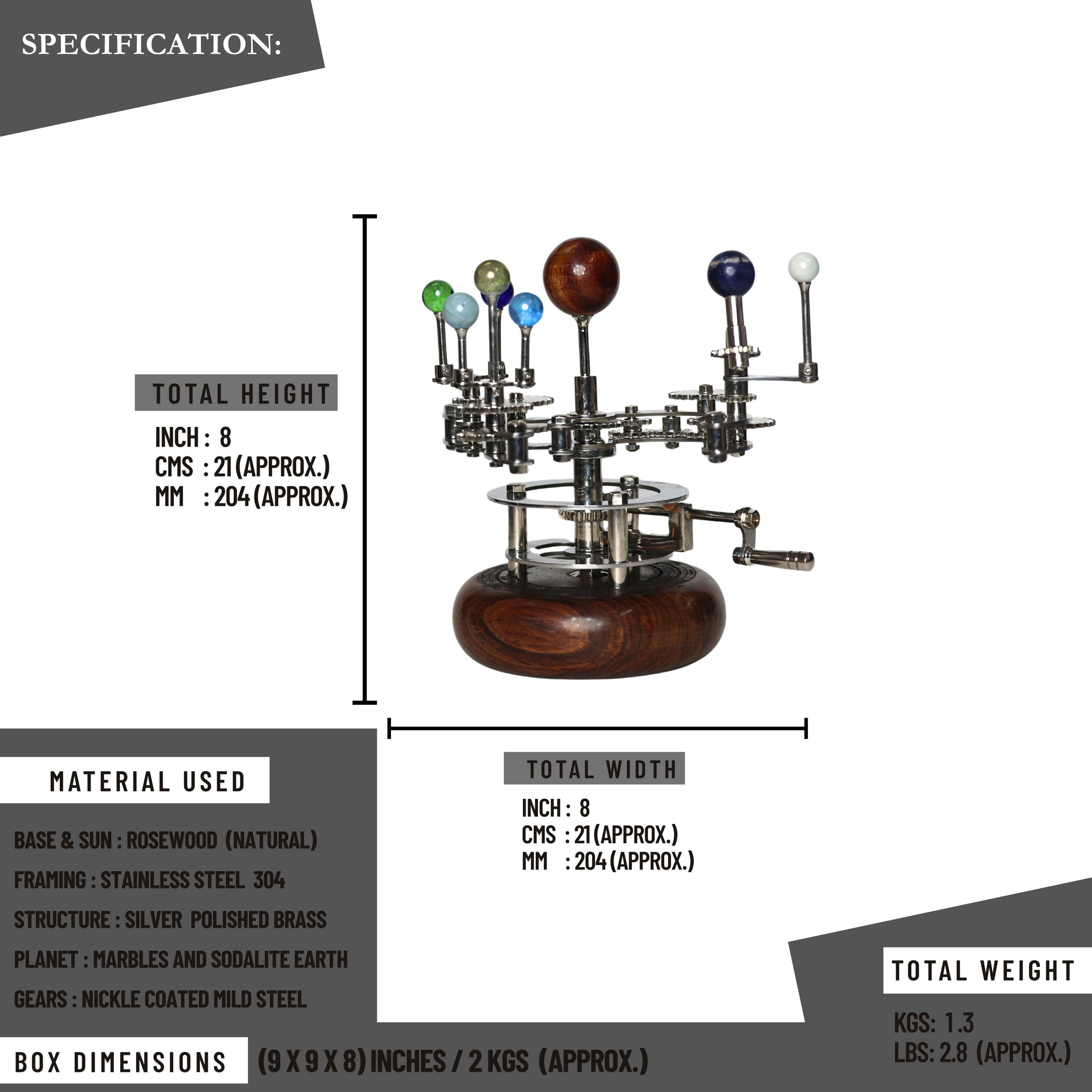 Brass Orrery with Glass Marble Planets, Oval Base view 4